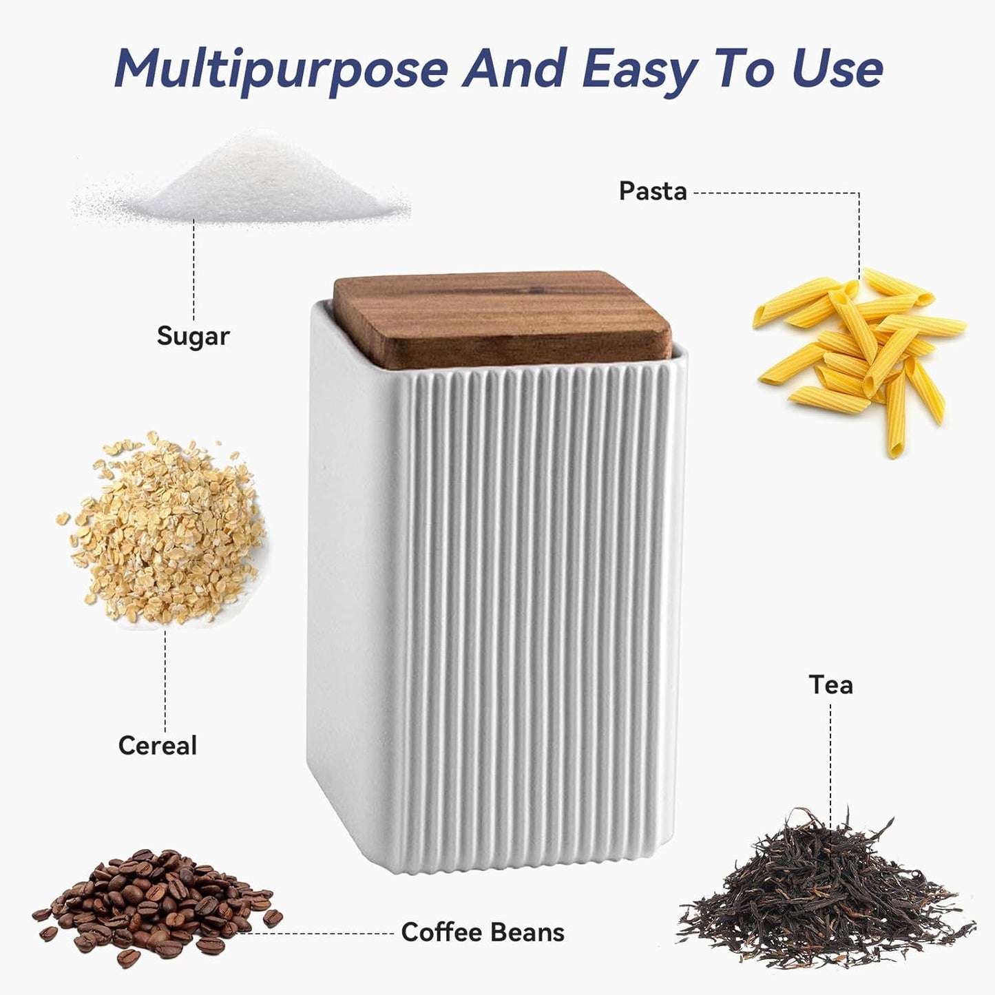 Ceramic Storage Jars Modern Elegant Highly Polished Airtight Storage Canisters with Lid Whiteware Food Stroage Jar for Kitchen Spice Tea Vanilla Sugar Coffee Beans (White-1000ML)