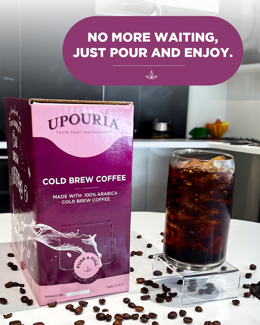 Upouria Cold Brew Coffee on Tap | Ready to Drink Cold Brewed Coffee | Cold Brew Coffee Drink Extracted from Premium Coffee Beans | Made from 100% Arabica Cold Brew Extract | Black & Bold | 128 fl oz