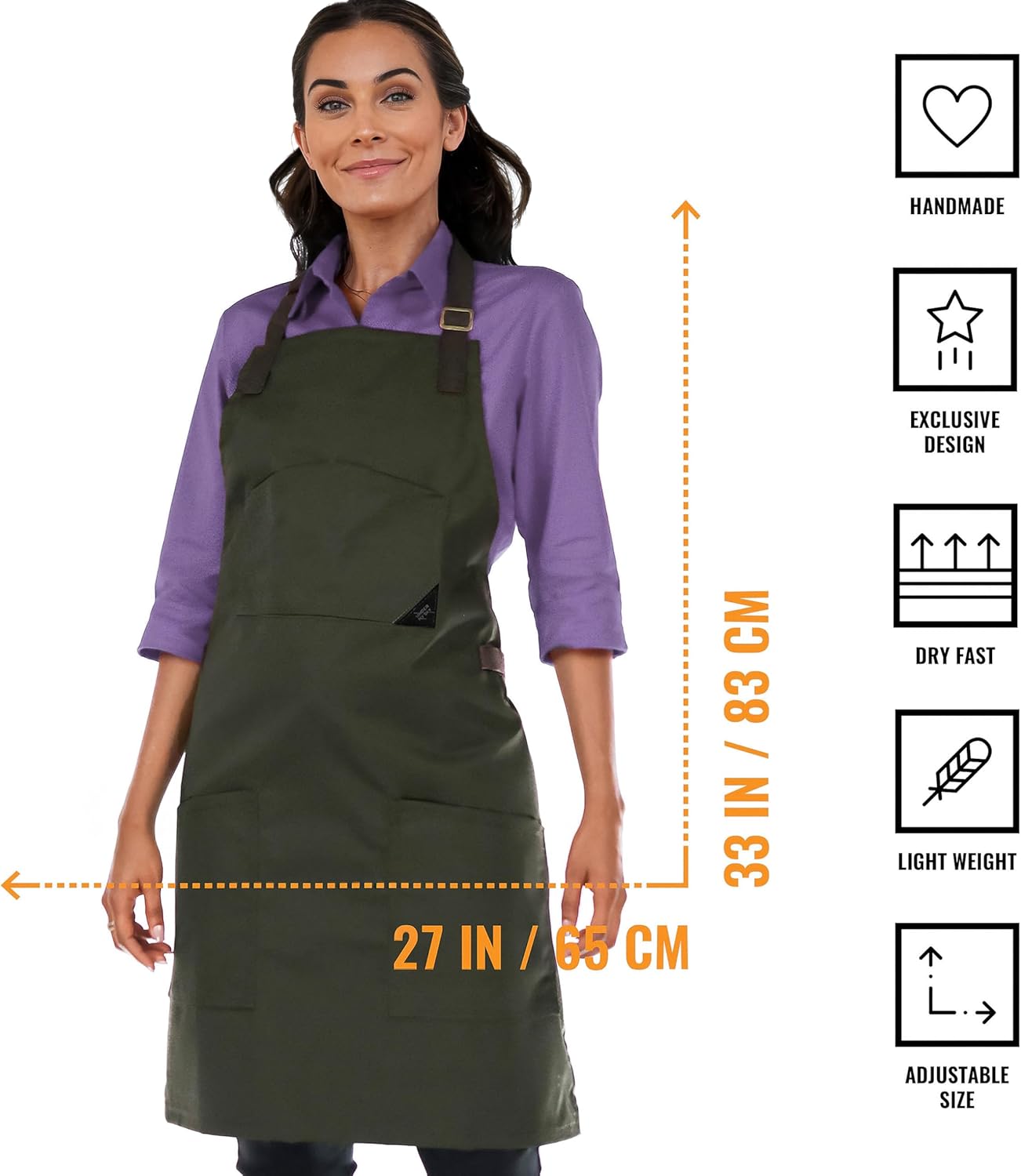 Under NY Sky Chef Apron – Professional Green Twill – Cotton Straps - Smart Pockets - Adjustable for Men and Women – Pro Chef, Cook, Kitchen, Baker, Barista, Bartender, Server Aprons