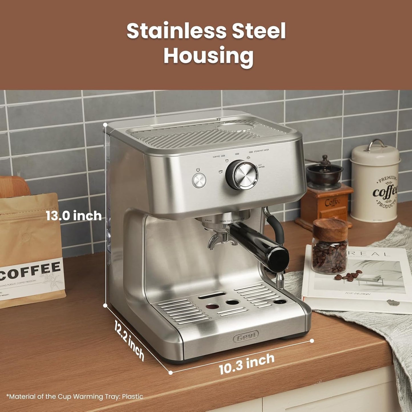 Gevi 58mm Commercial Grade Espresso Machine with PID Temp Control, Adjustable Shot/Temp, Powerful Steam Wand & Barista Kit - Ideal for Home & Café (EzBru 1000)