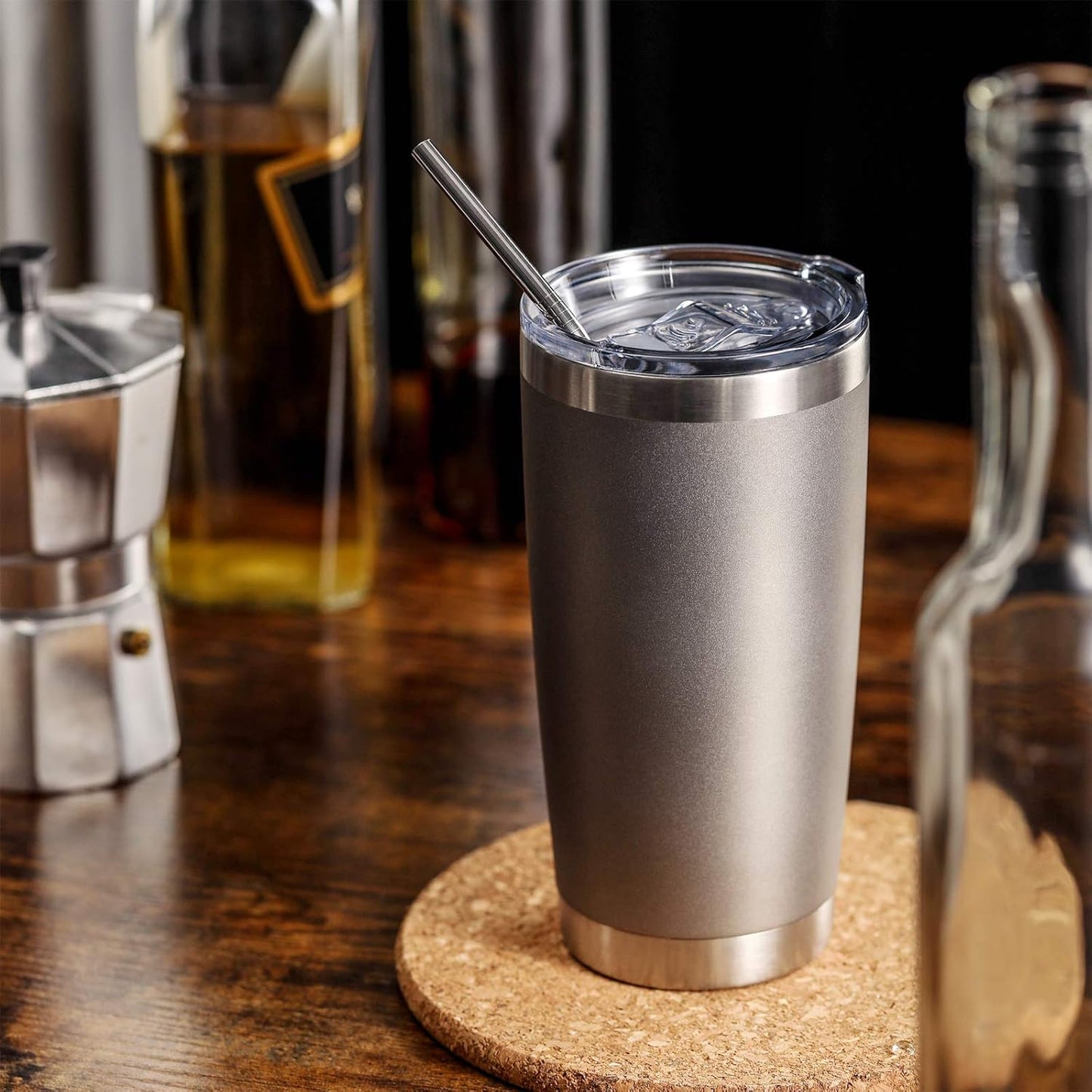 COMOOO 20oz Double Wall Vacuum Insulated Travel Mug, Stainless Steel Tumbler with Lid, Durable Powder Coated Insulated Coffee Cup for Cold & Hot Drinks (Cold Grey, 6 Pack)