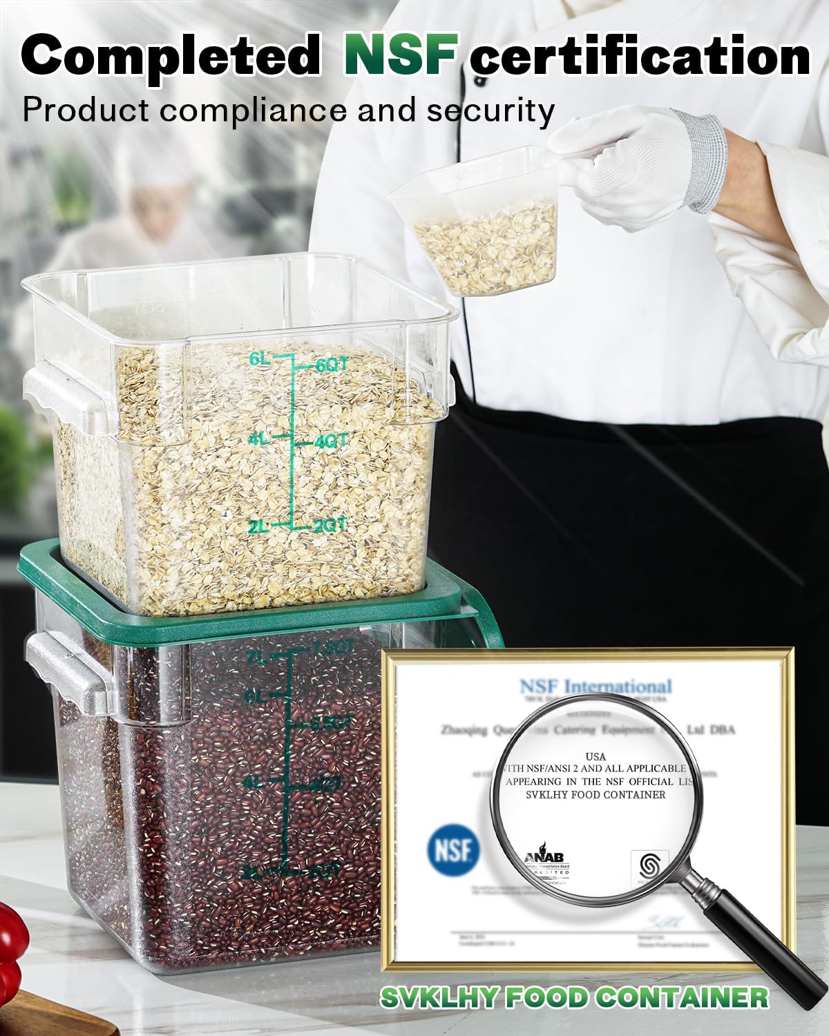 2QT&4QT NSF Food Storage Containers with Lids: 4 PCS [Total Food Grade][Hot&Cold Resistant] Commercial Clear Food Storage Containers for Restaurant Kitchen Proof Dough Green