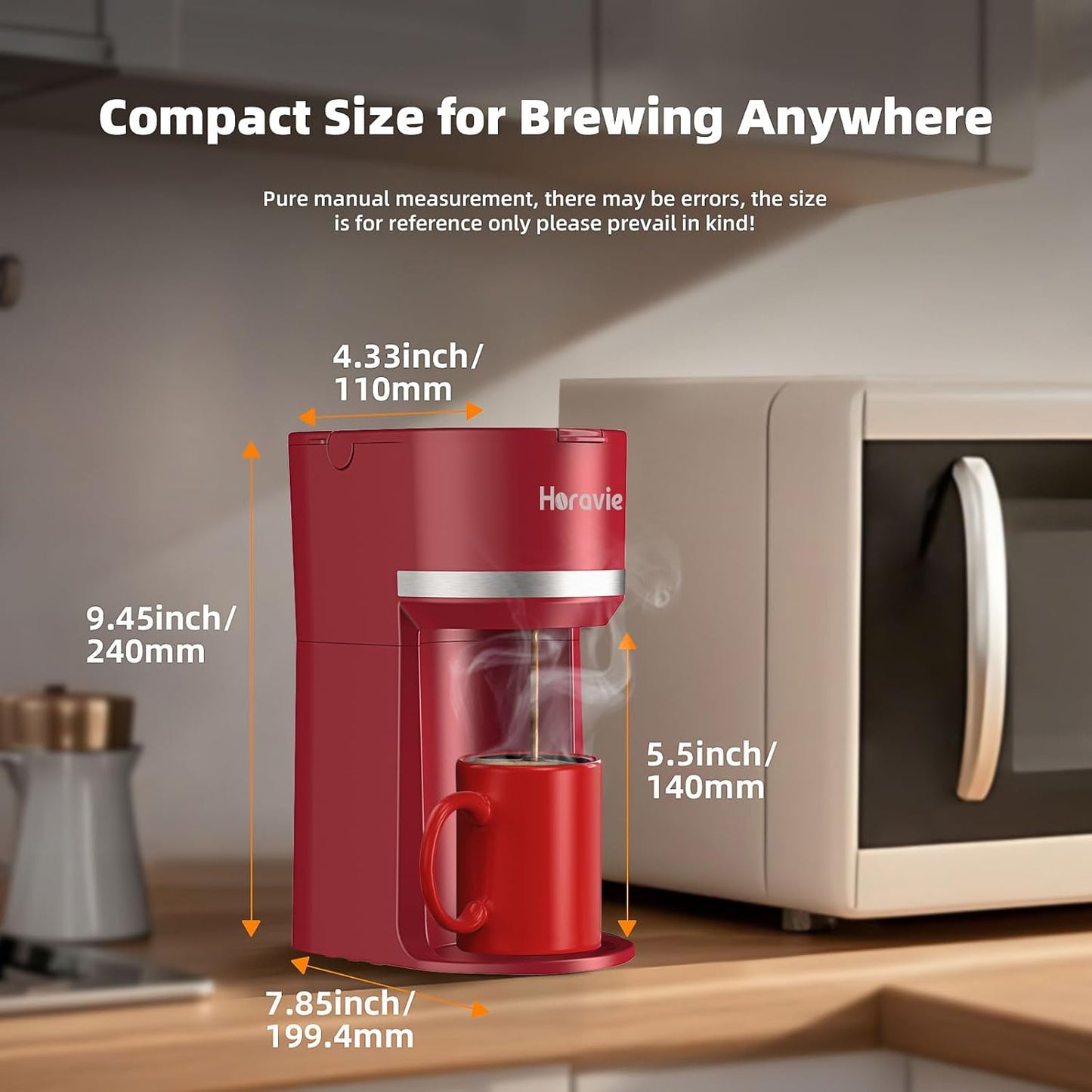 Mini Single Serve Coffee Maker for K Cup and Ground Coffee, Fast Brew One Cup Coffee Machine with Descaling Reminder and Water Window, 6 to 12 oz. Brew Sizes, Red