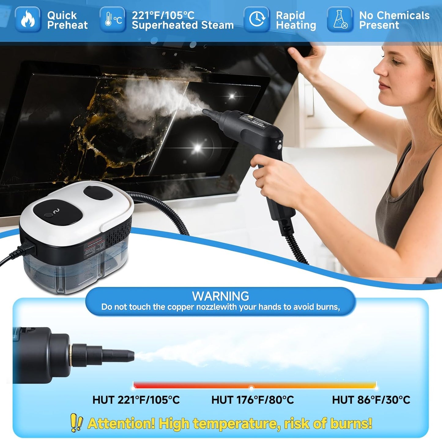 Steam Cleaner, 3-Level Adjustable Handle, 2500W Steam Cleaner for Home, 15s Heat-Up, Portable Steamer for Cleaning Car, 47.04oz Tank, 16 Pcs Accessories for Dirt, Grout, Couch, Furniture, Grease,Tile
