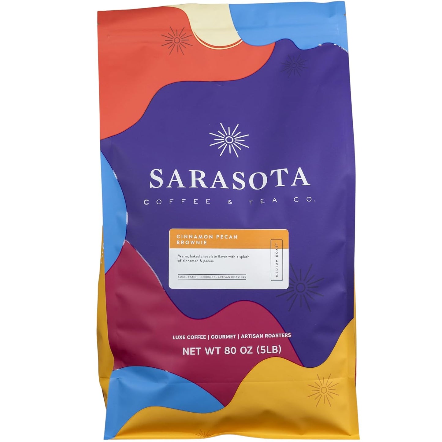 Sarasota Coffee Whole Bean Cinnamon Pecan Brownie | Medium Roast Gourmet Flavored Coffee Beans | Low Acid, Mold Free, Specialty Grade Bulk Beans | 5lb (80 oz)