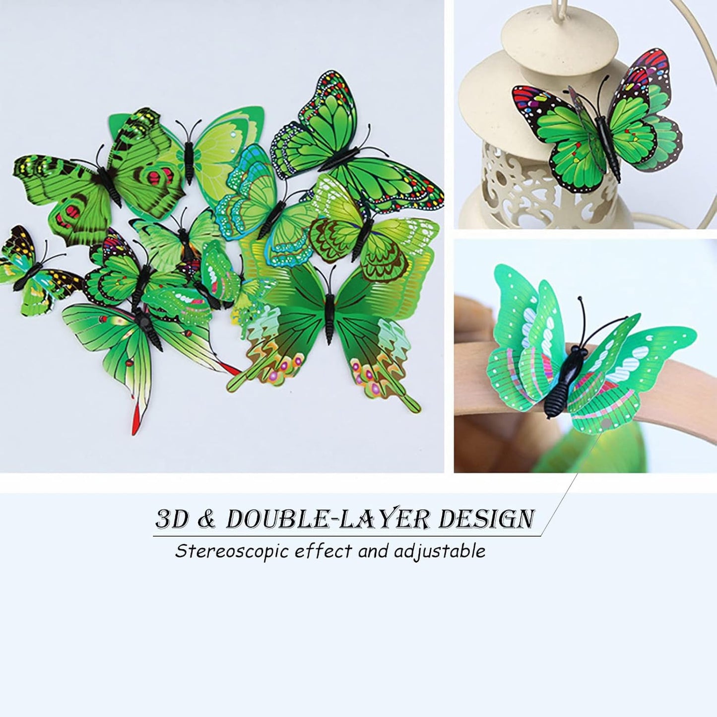 Butterfly Wall Decor 24/48 PCS, 3D Butterflies Stickers for Party Decorations with Magnets (Green, 48)