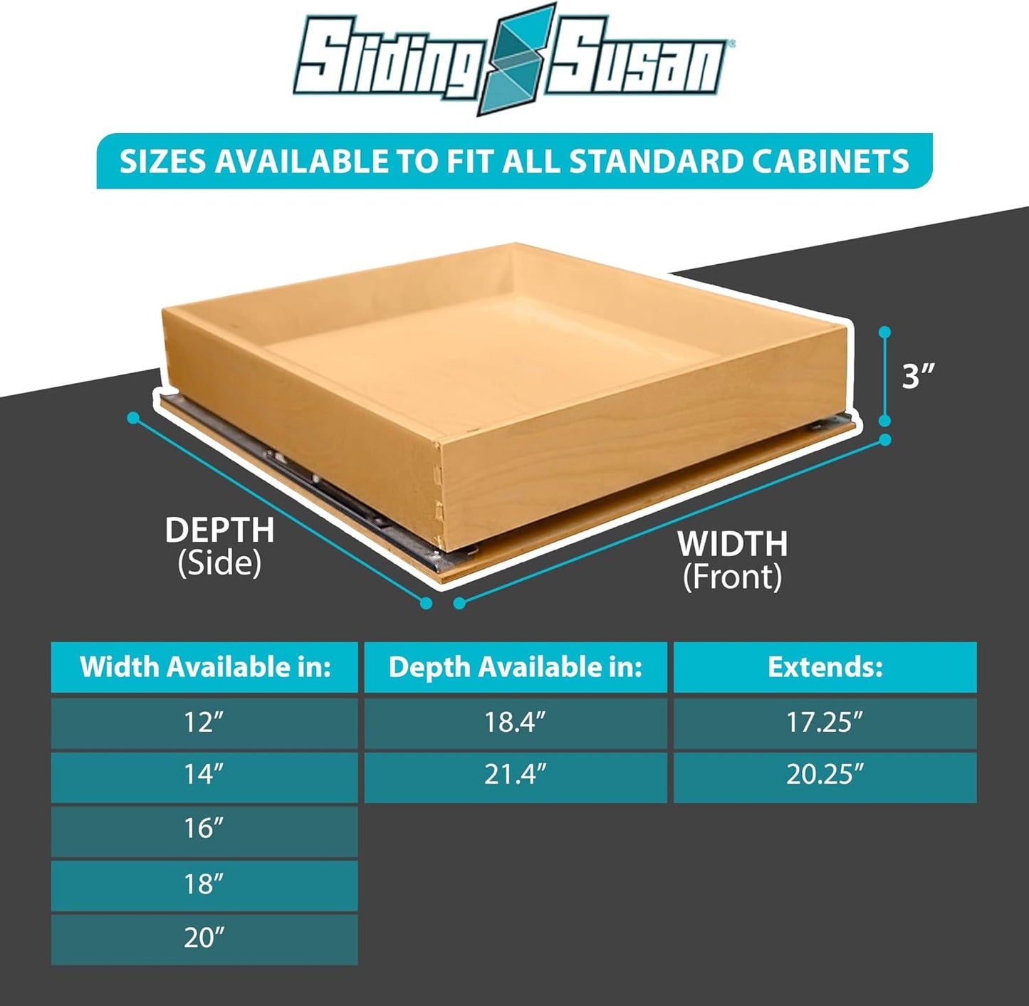 SlidingSusan Pull Out Drawer Organizer for Cabinets, Gliding Soft Close Shelves for Kitchen, Pantry, Bathroom, & Storage Organization, 9 Ply Baltic Birch, 16 Inch Wide x 21 Inch Deep