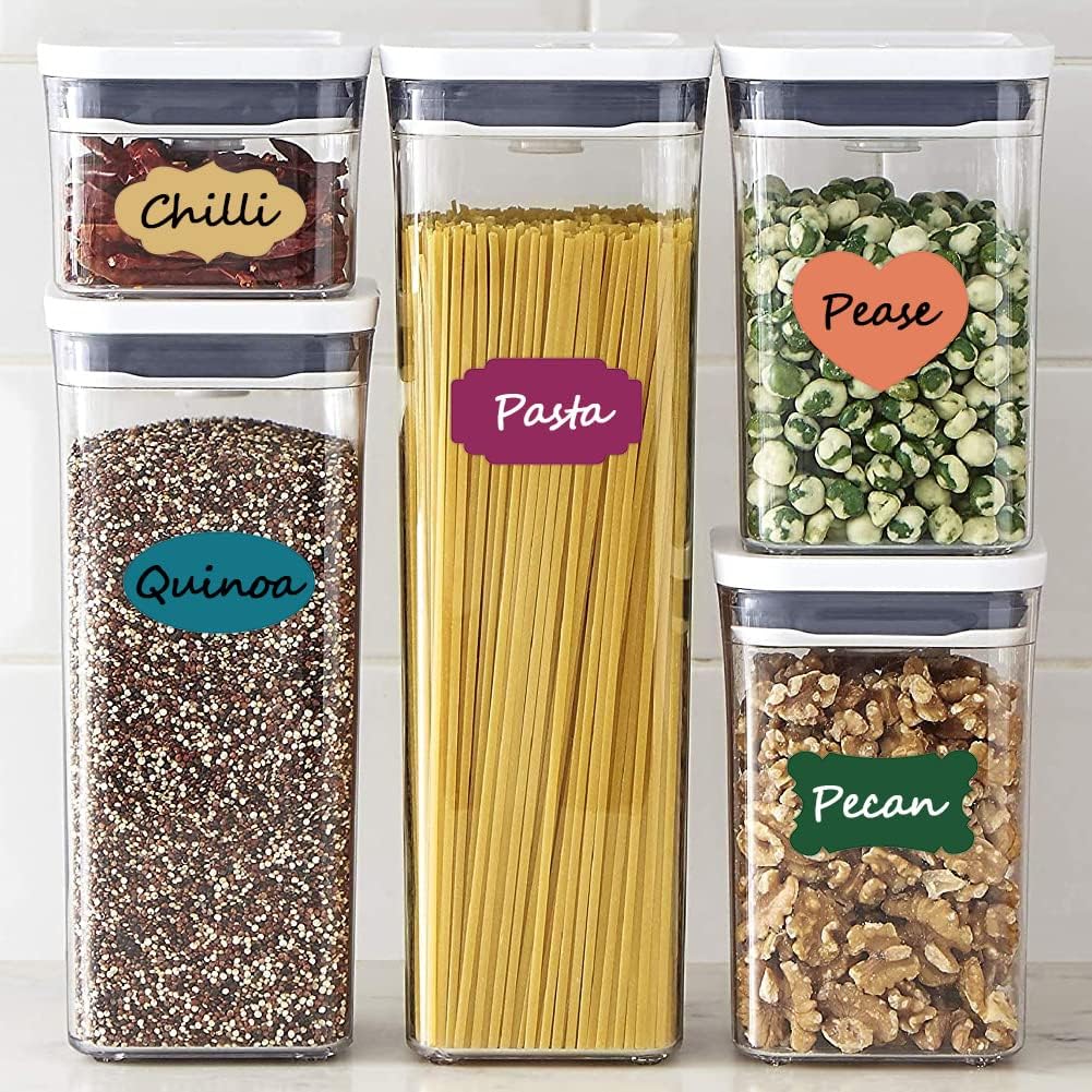 Colored Chalkboard Labels for Food Containers 168pcs - Removable Waterproof Write-on Pantry Sticker Labels for Spice Jar,Glass Bottle,Storage Bin,Kitchen Organizing and Party Decoration,with 2 Markers