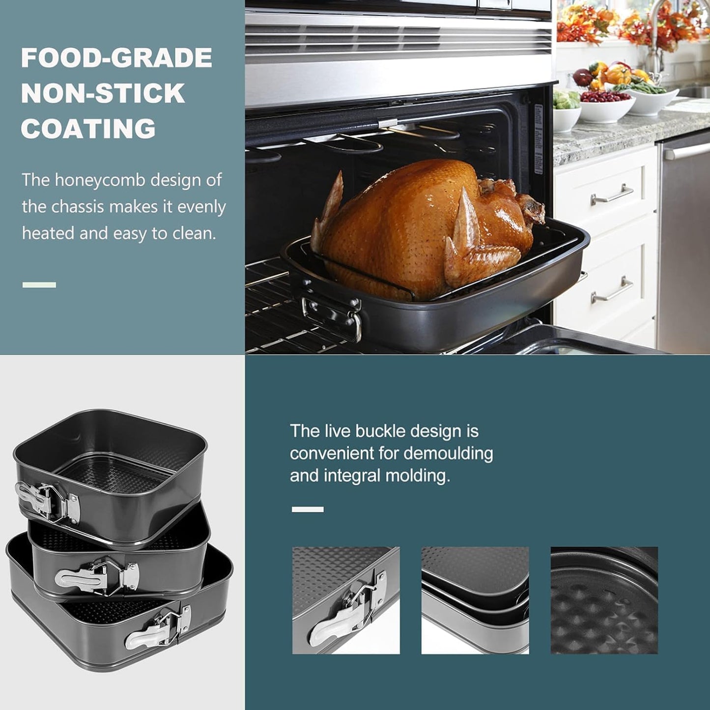 Springform Cake Pan Set of 3 (4, 7, 9 Inch) Square Leakproof Nonstick Cheesecake Pans with Removable Bottom Carbon Steel Bakeware