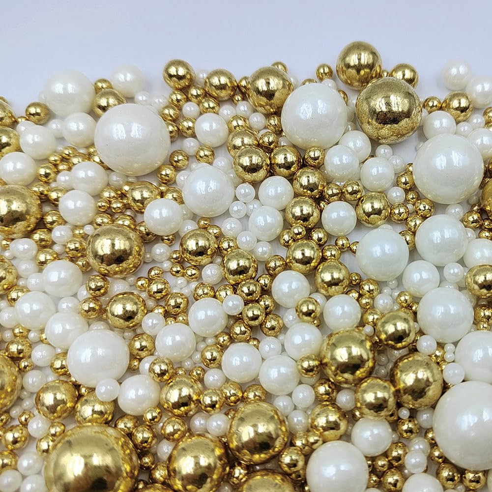 Edible White Gold Sugar Pearls Candy Sprinkles 120G/ 4.23Ounce Baking Cake Sprinkles Cupcake and Cake Topper Cookie Decorations Wedding Party Valentines Halloween Christmas Supplies