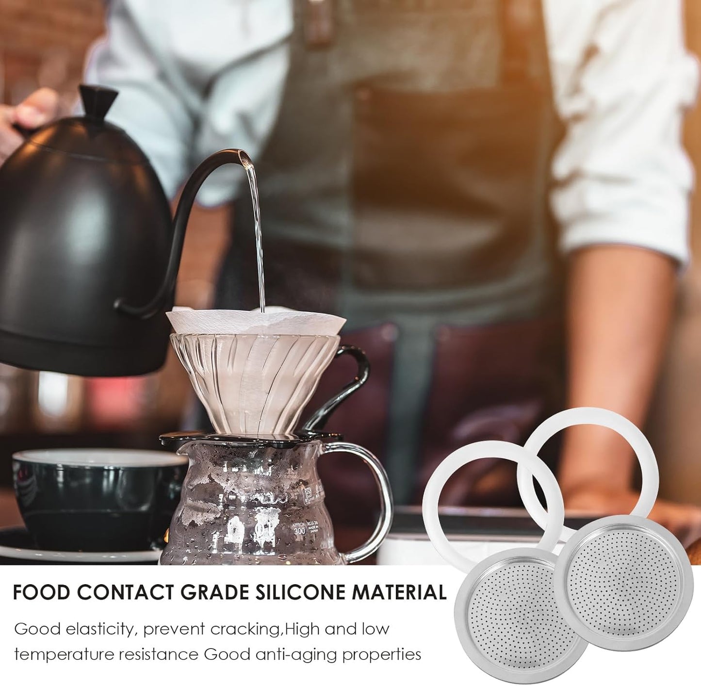 6 Pack Silicone Gaskets with 2 Filter Gasket, Silicone Sealing Rings for 6 Cup Stovetop Espresso Coffee Maker Replacement Parts