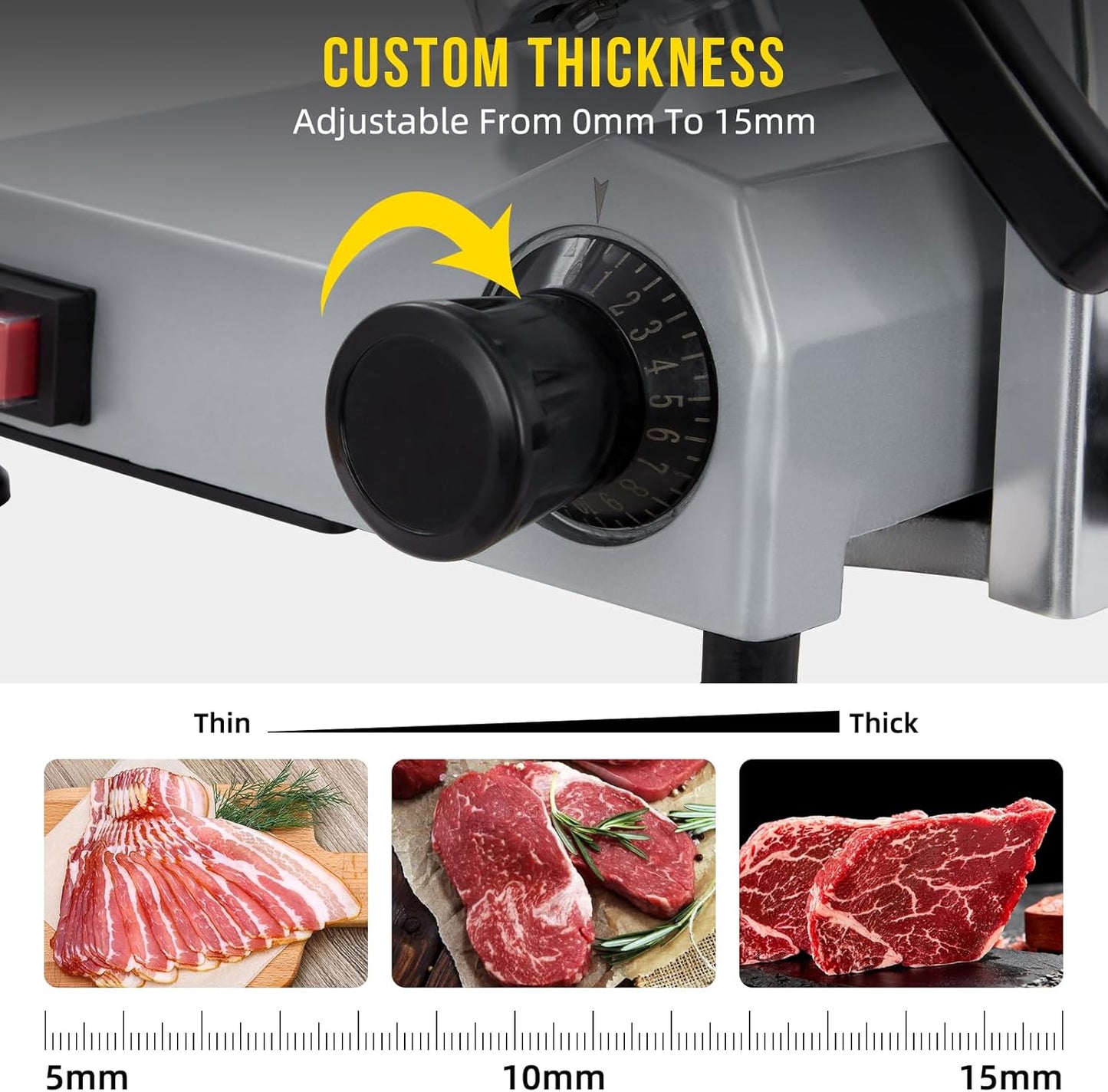 Commercial 12" Blade Meat Slicer 270W | Stainless Steel Electric Food Slicer Adjustable Thickness - Perfect for Restaurant, Deli & Home Use