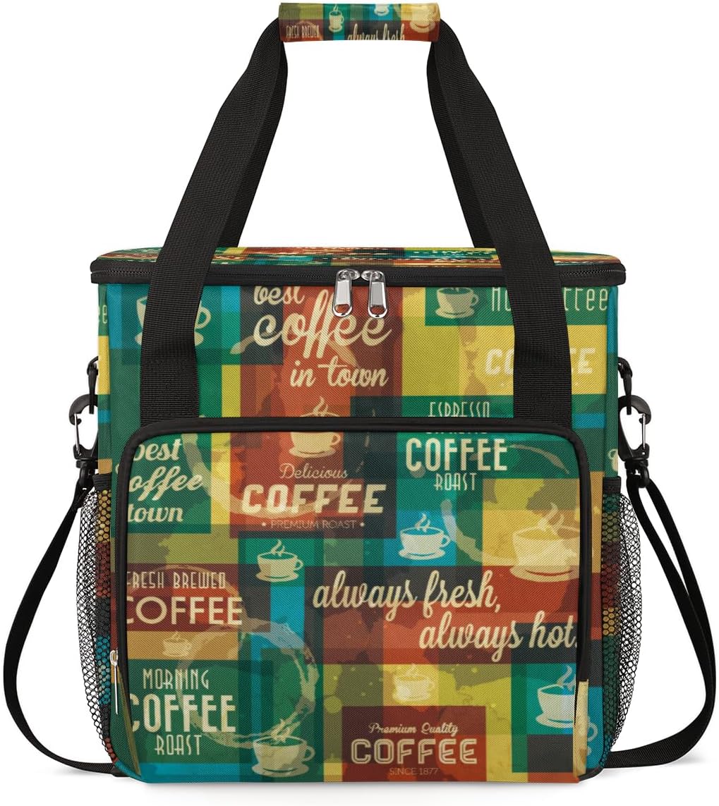Rainbow Coffee Coffee Maker Carring Bag Coffee Typographic Travel Carrying Storage Tote Bag Compatible with Keurig K-Mini or K-Mini Plus Portable Single Serve Coffee Brewer Case with Pockets for K-cup Pods