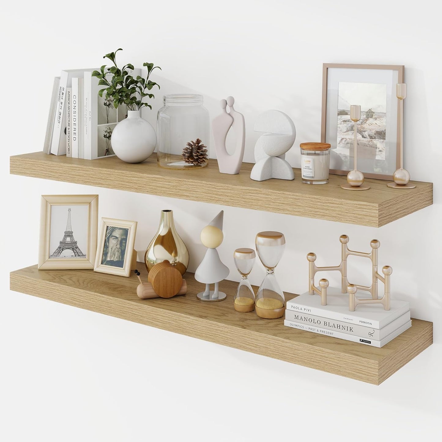 36 Inch Floating Shelves, 9.3" Deep Floating Shelf Wall Mounted, 36" Wall Shelves, Rustic Deep Bookshelf, Large Display Shelves & Storage Shelves for Bedroom, Living Room, Oak, Set of 2