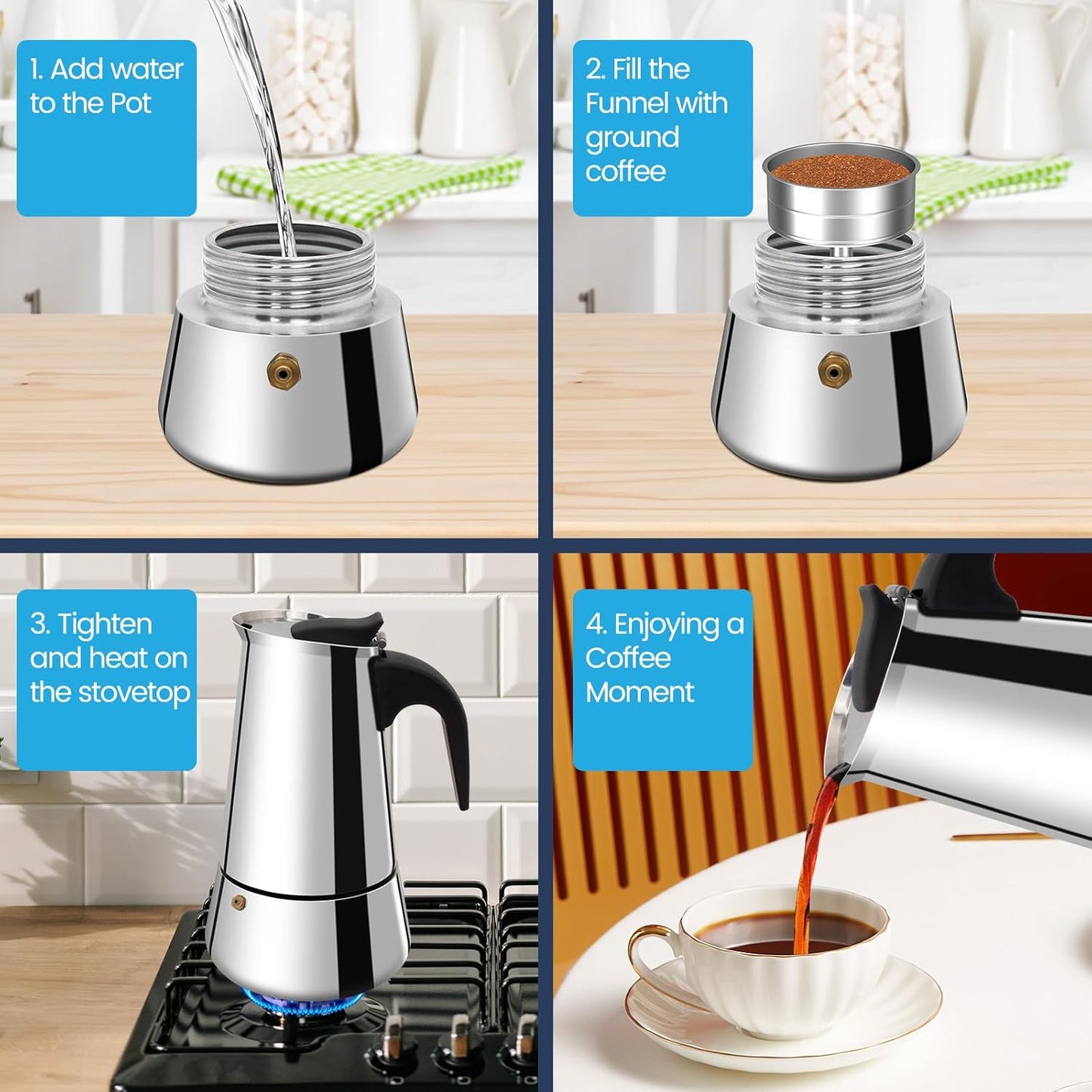 9 Cup Moka Pot Stainless Steel 450ml Italian Espresso Coffee Maker Stovetop Coffee Makers Mocha Pot Percolator Greca Coffee Maker for Induction Stove Portable for Easy Brewing Tummy