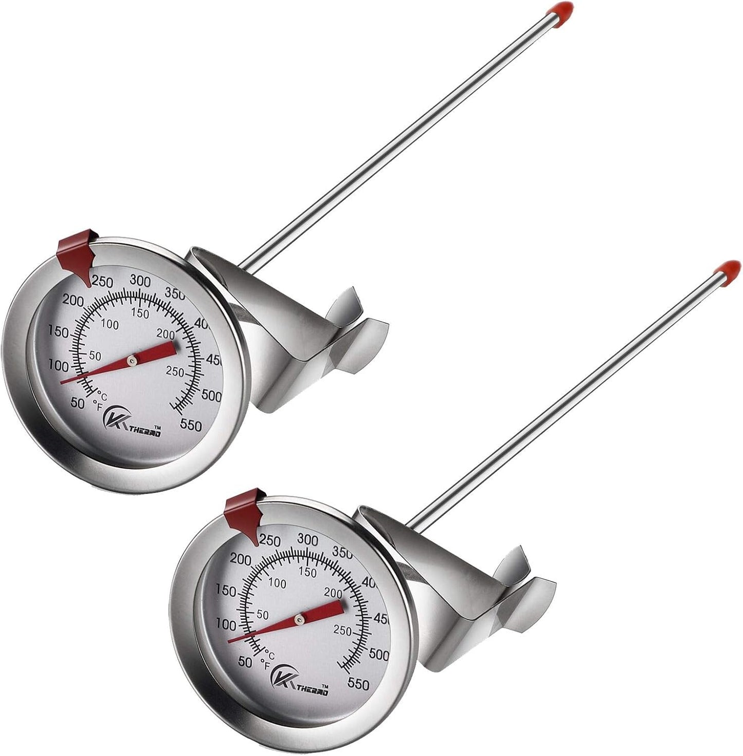 KT THERMO Deep Fry Thermometer with Instant Read,Oil Thermometer(2-Pack),12” Stainless Steel Stem Meat Cooking Thermometer,Best for Turkey,BBQ,Gril