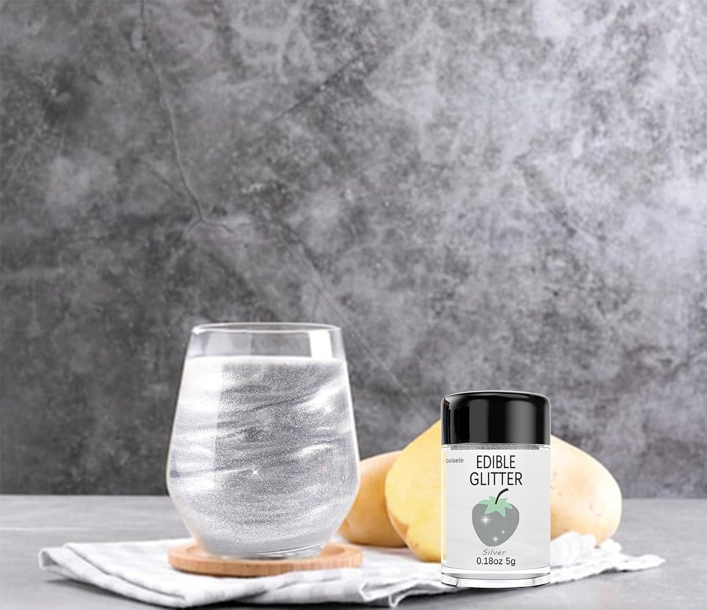 Silver Edible Glitter Glimmer Powder for Cakes Drinks - Colaele 5 grams Food Grade Luster Dust Metallic Food Decorating Sprinkle Disco Brew Dust for Cake Decorations Wine Beverage Candy Dessert, Vegan