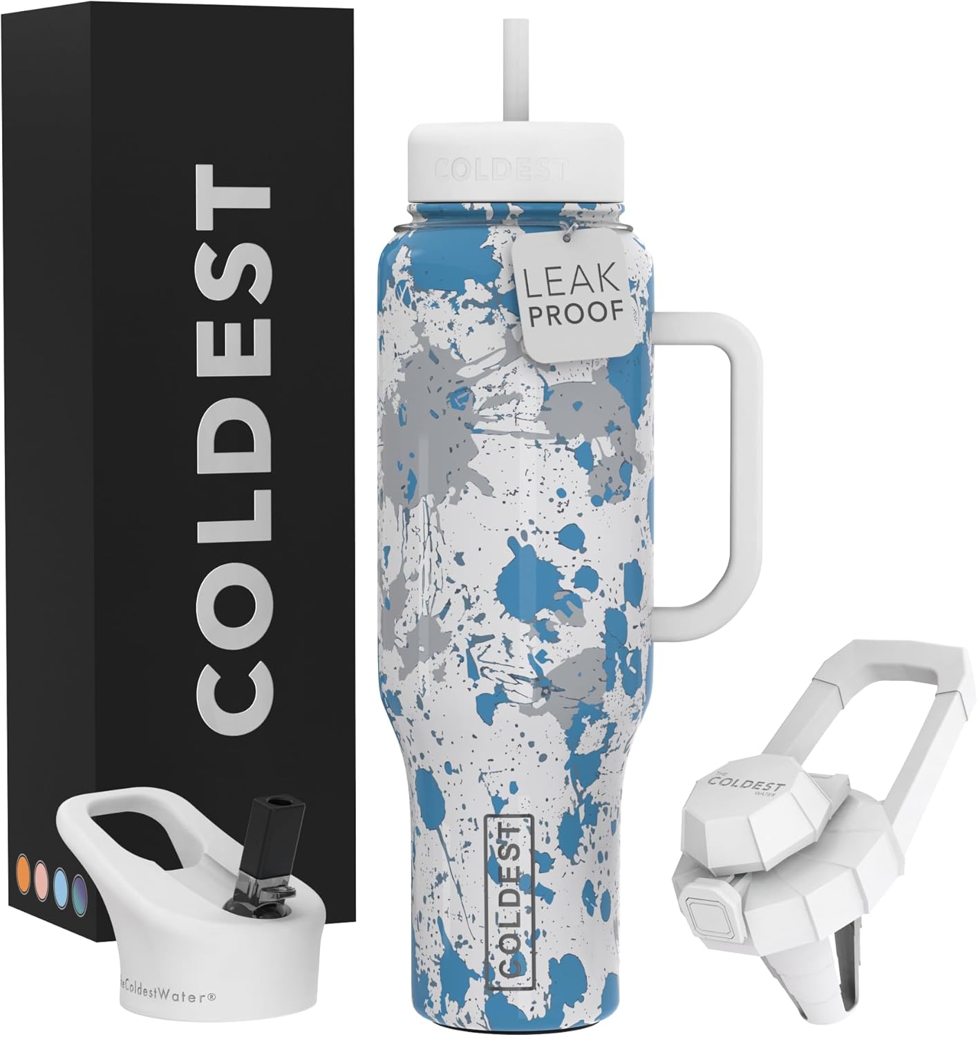 Coldest 40 oz Tumbler with Handle and Straw - 100% Leak Proof Insulated Tumbler with Lid and Straw (3 Lids) - Stainless Steel Tumblers for Women & Men - Cup Holder Friendly Base, 46 oz (Cloud Matter)