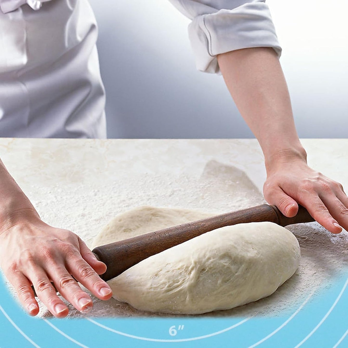 Hitefu 12 Inch Round Silicone Cake Mat, Silicone Baking Mat with Measurement for Cake Turntable & Rolling Dough (Blue)