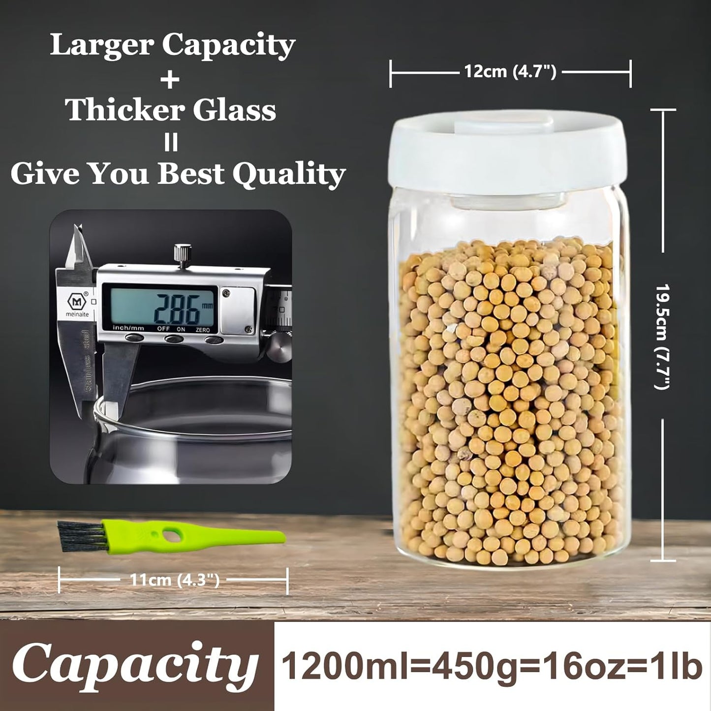 Vacuum Glass Jar with Airtight Lid,41floz/1200ml Borosilicate Glass Coffee Canister Container,Perfect for Coffee Beans & Grounds,Loose Leaf Tea,Candy,Sugar,Nuts,Spices