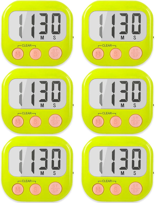 6 Pack Digital Kitchen Timers for Cooking Magnetic Timer for Cooking Loud Alarm Green