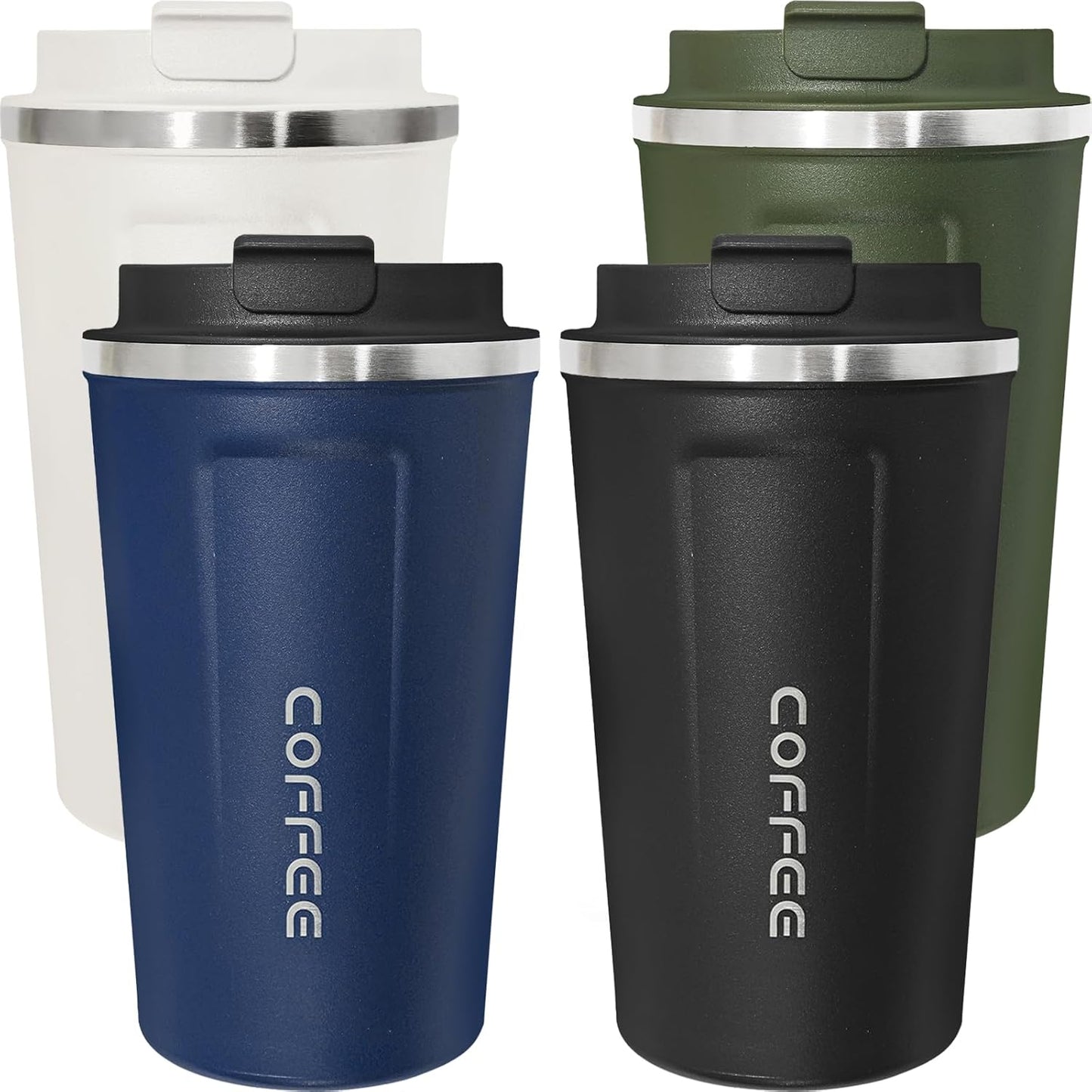 4 Pack Insulated Coffee Tumblers with Lid 17oz Stainless Steel Travel Coffee Mug Reusable Coffee Cup to Keep Cold and Hot Drinks for Car, Daily, Travel and Gifts, Multicolor