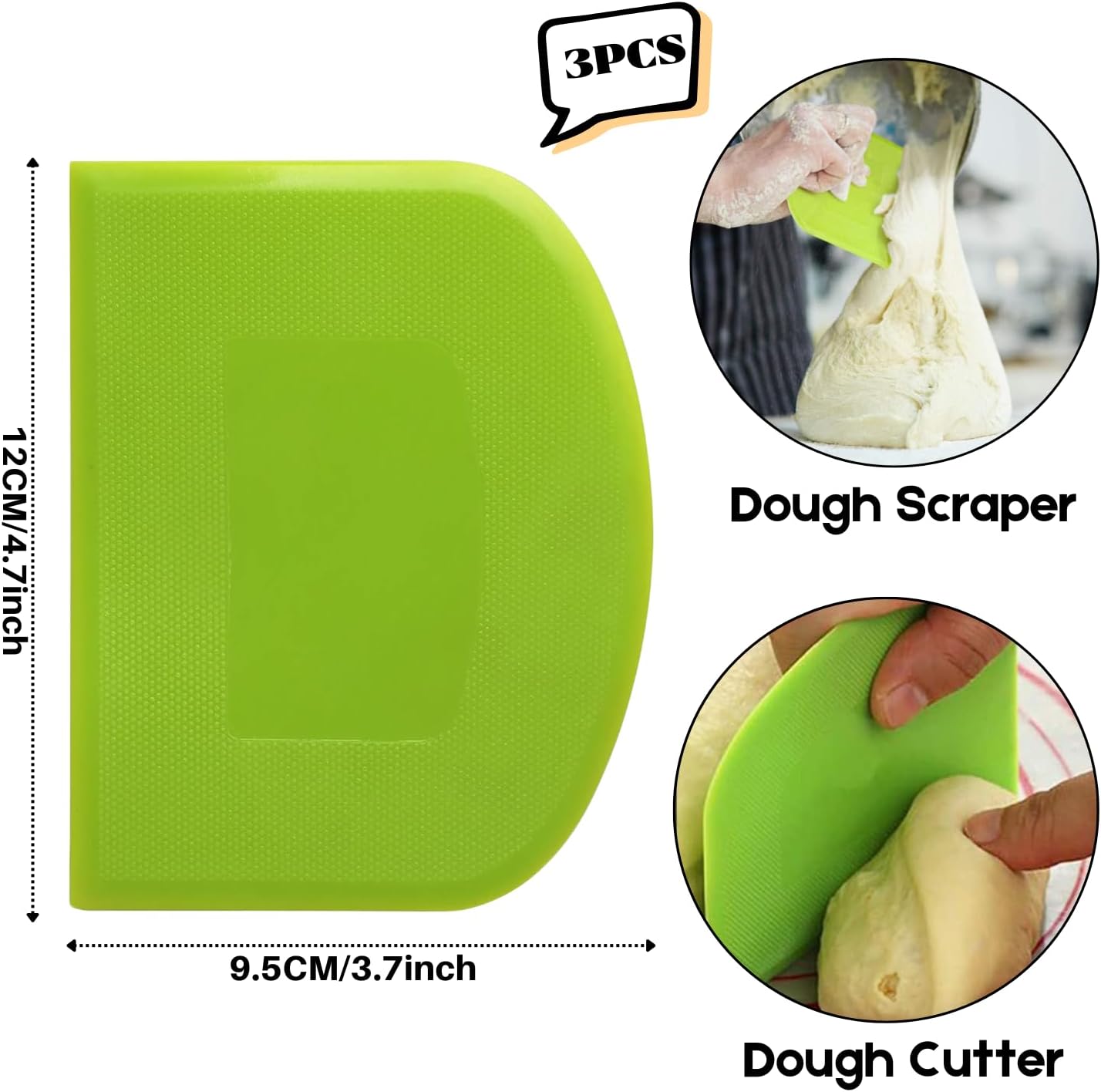 SURDOCA Dough Scraper Bench Scraper - 3P 4.7x3.7" Plastic Flexible Bowl Scraper, Sharp Edge & Angles Cake Scraper. Non-Slip Bakeware Decorating Tools Sculpting & Modeling Tools - Pink+Yellow+Pink