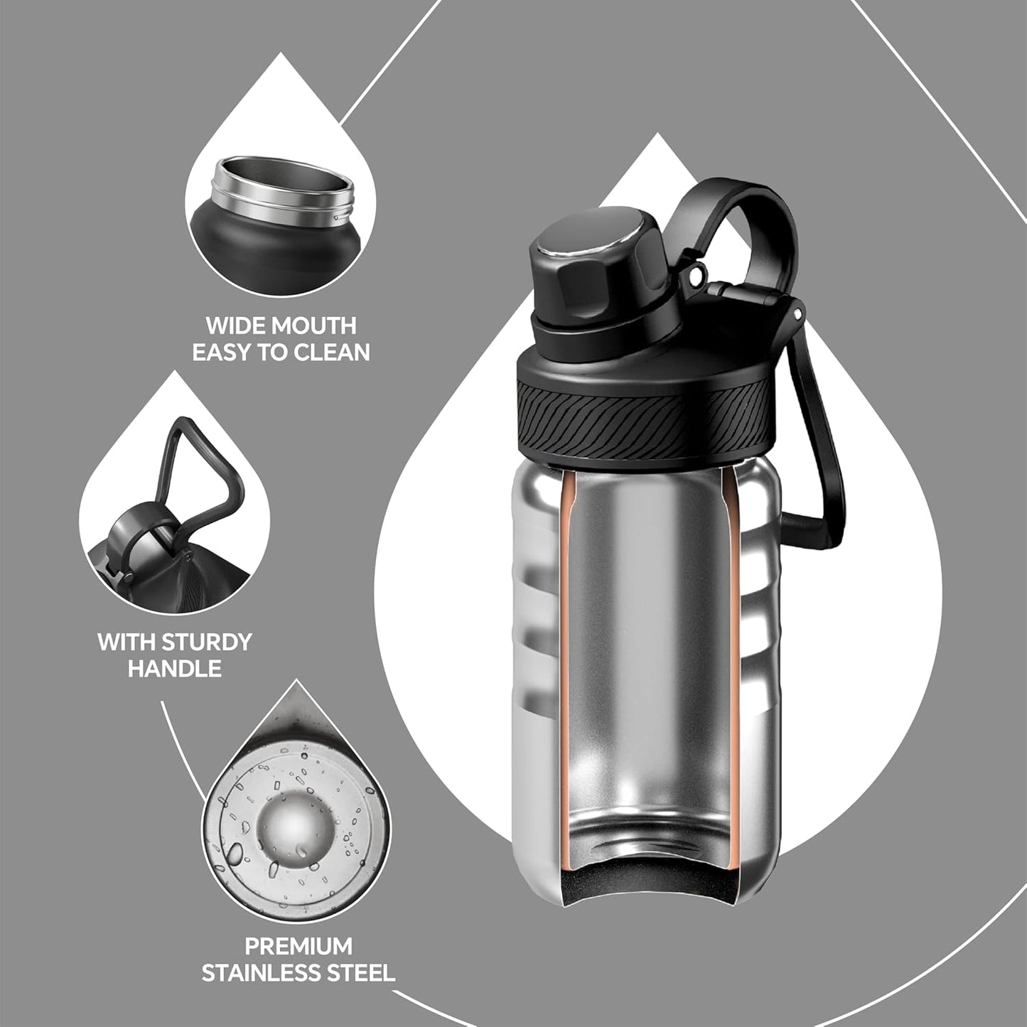 IDEUS Insulated Water Bottle 12oz, Stainless Steel Insulated Water Bottle For School, Insulated Bottles With Straws Leakproof, Vacuum Double Wall Water Bottles For Boys And Girls With 2 Lids, BPA Free