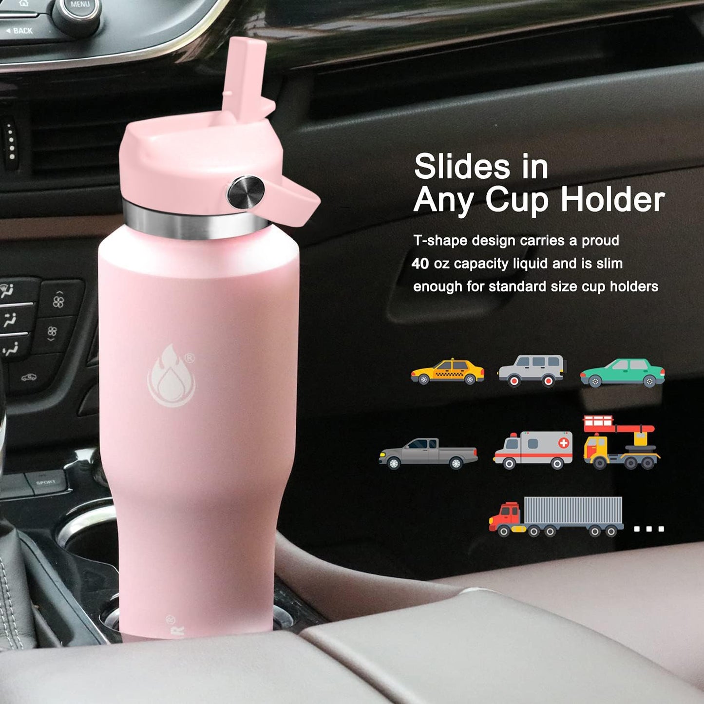 SENDESTAR SENDESTAR 40oz Stainless Steel Water Bottle(Cold for 48 Hrs, Hot for 24 Hrs),Double Wall Vacuum Insulated Bottle with Straw Lid, Spout Lid and Flex Cap, Fit in Any Car Cup Holder