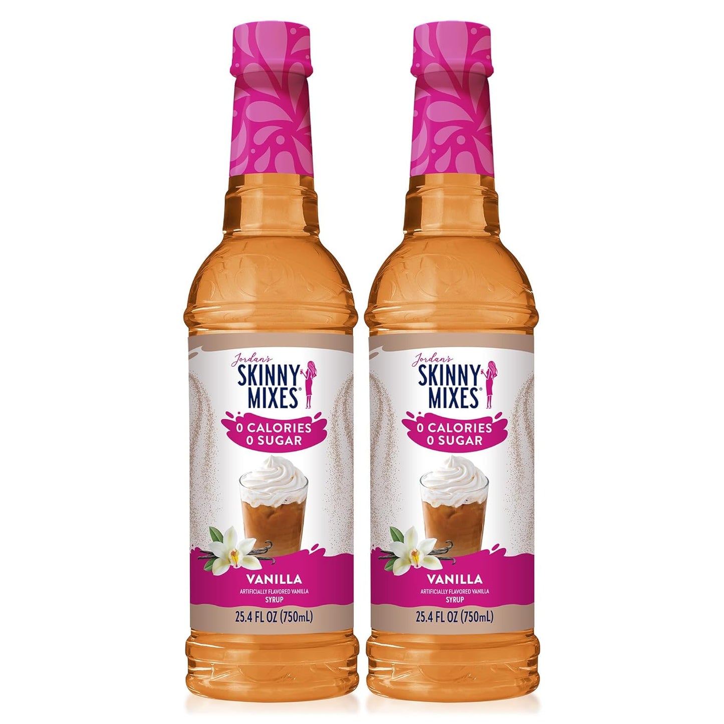 Jordan's Skinny Syrups Sugar Free Coffee Syrup, Vanilla Flavor Drink Mix, Zero Calorie Flavoring for Chai Latte, Protein Shake, Food and More, Gluten Free, Keto Friendly, 25.4 Fl Oz, 2 Pack