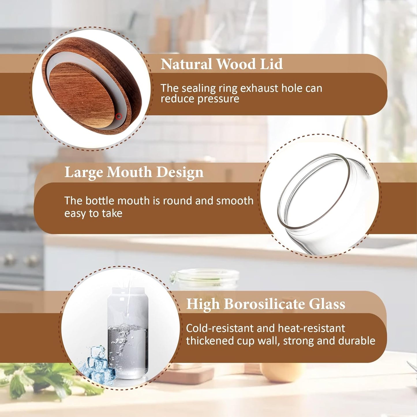 300ML/10Oz Clear Cute Glass Storage Canister Holder with Stackable Airtight Wood Lid, Modern Decorative Small Container Jar for Coffee, Spice, Candy, Salt, Cookie, Condiment, Pepper, Sugar