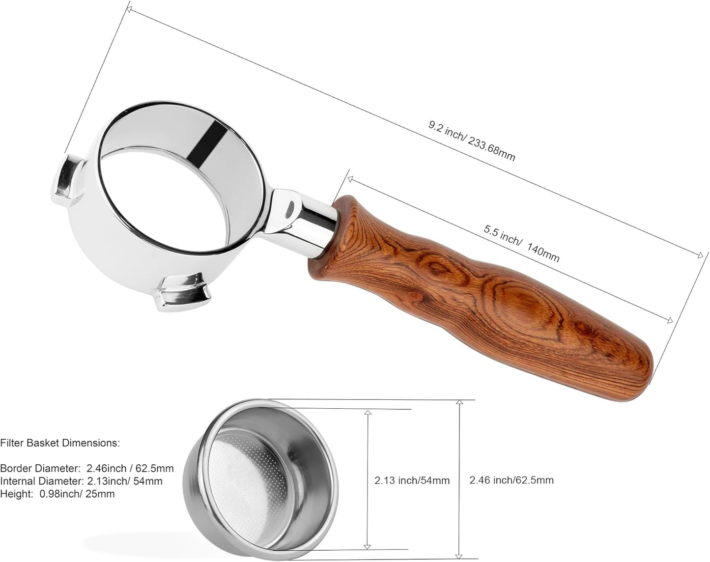 LILQ 54mm Naked Bottomless Portafilter Compatible with Breville Barista Express, Barista Pro, Bambino, and More – 18-20g basket included (Rosewood)