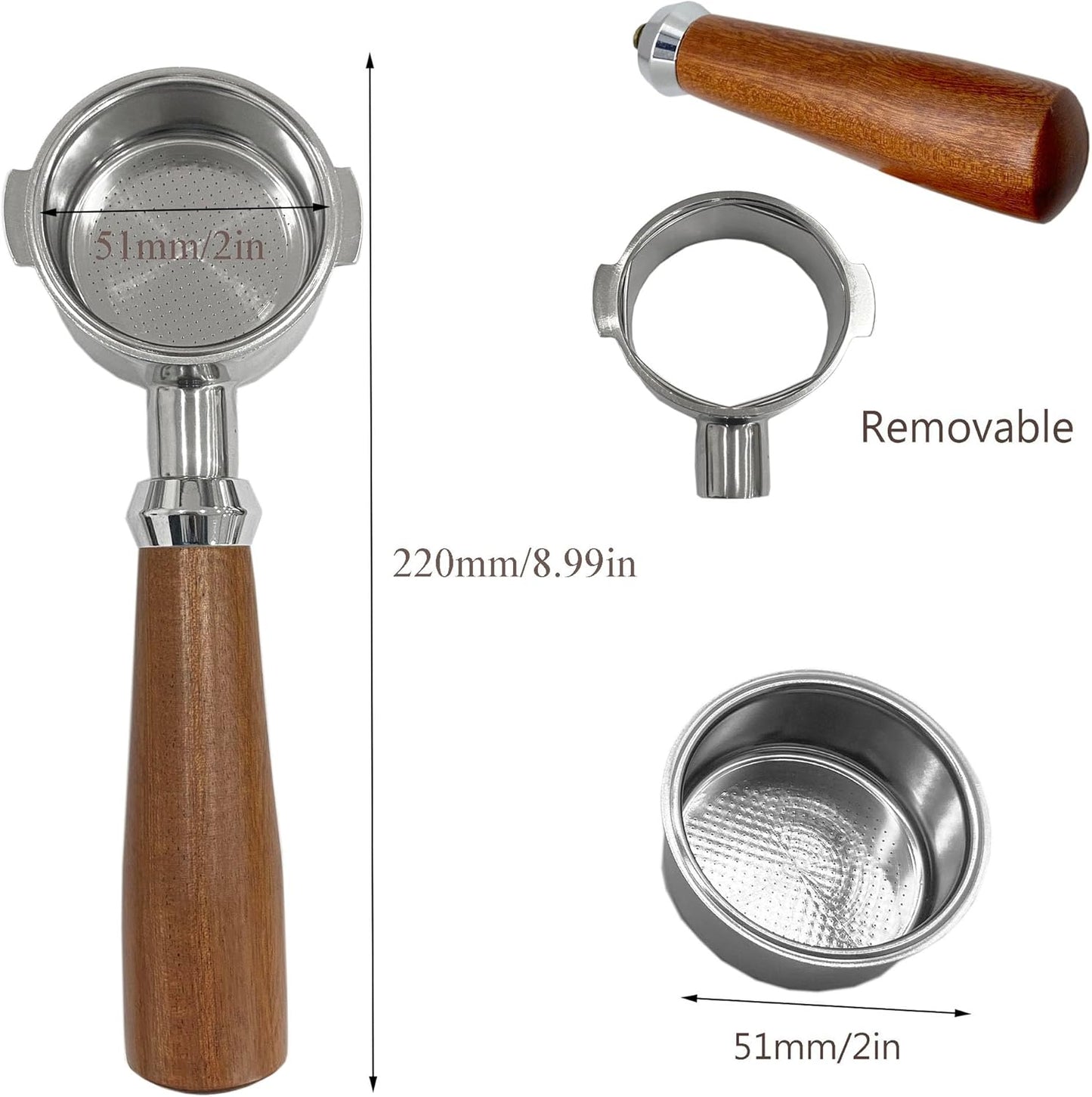 MIAO JIN 51mm Bottomless Portafilter 2 ears Coffee Naked Espresso Portafilter Compatible with DeLonghi Dedica 311GR-310GR/ECO310 With 1 Cup Filter Basket