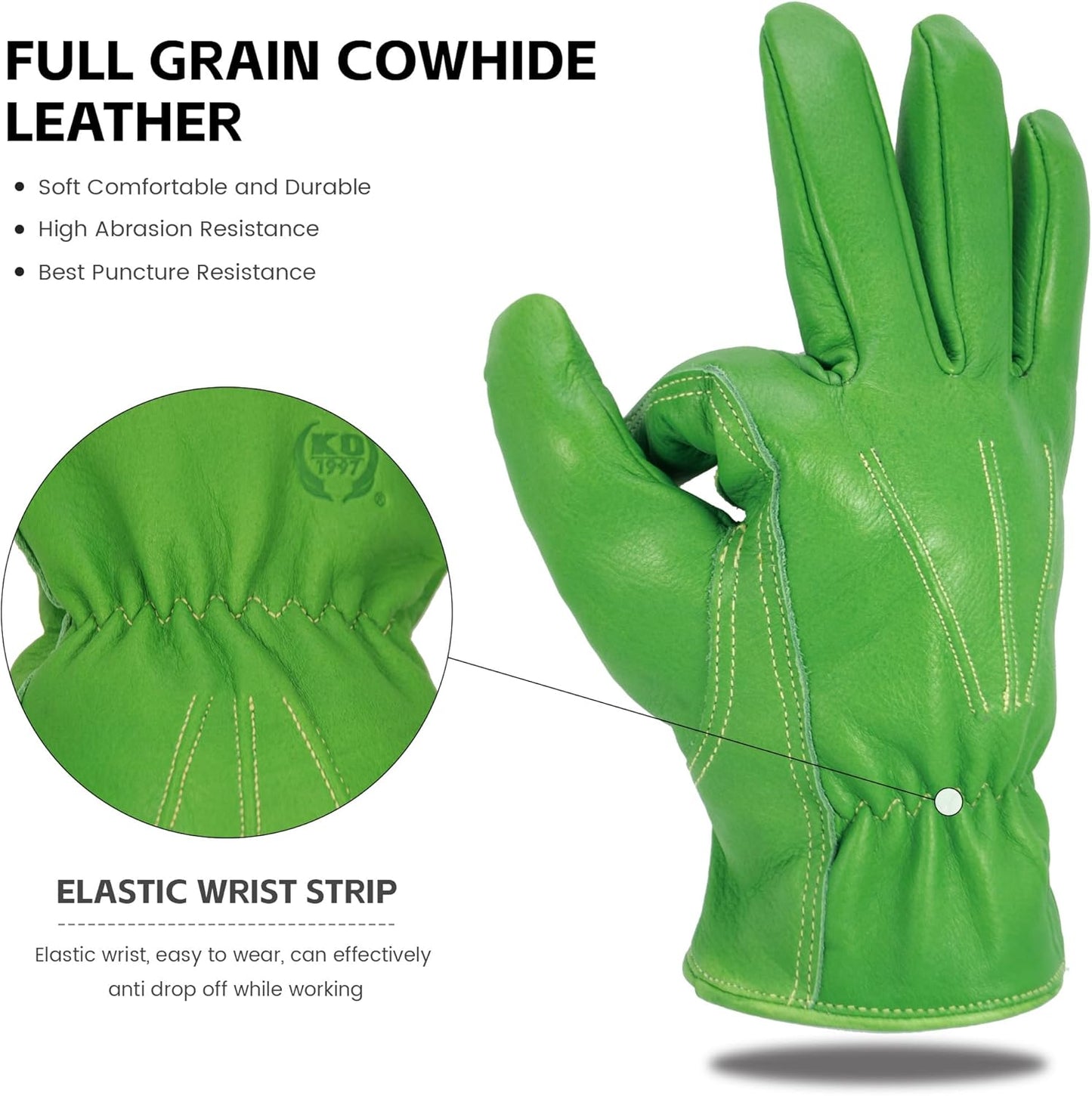 Leather Work Gloves for Men & Women, Reinforced Durable Gardening Gloves,Cowhide Work Gloves,Puncture & Cut Resistant