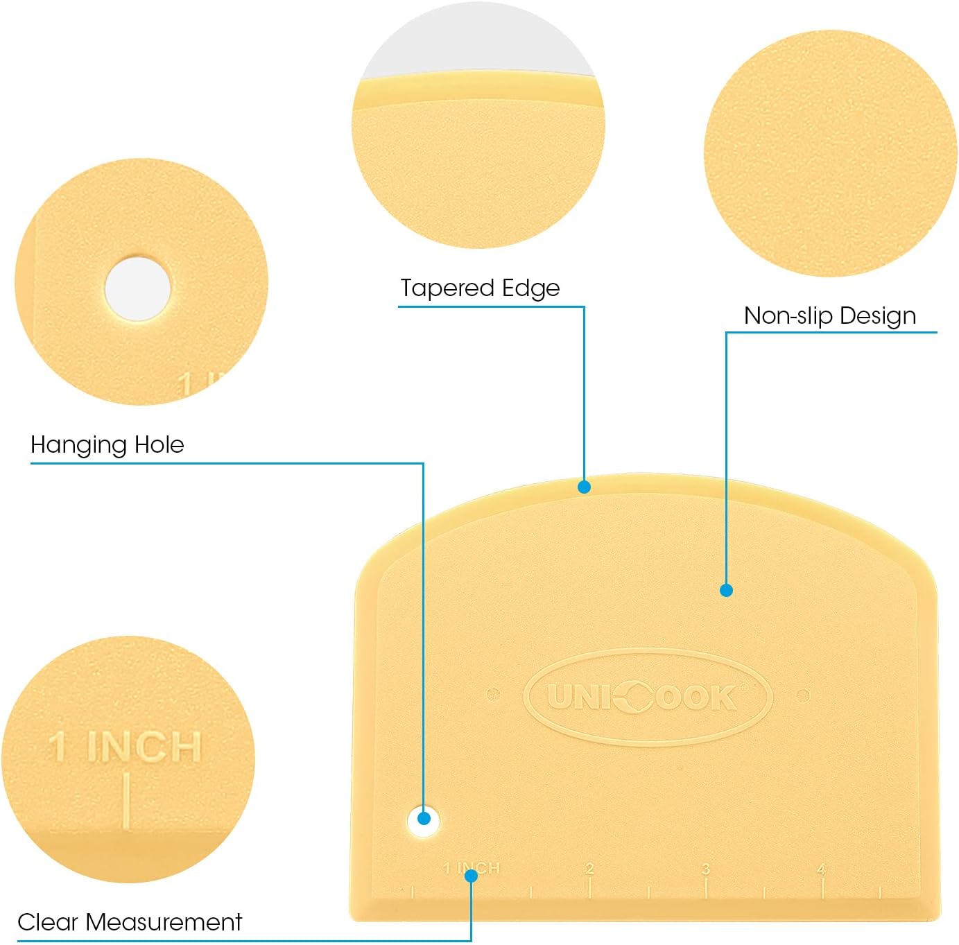 Unicook Dough Scraper, Flexible Bowl Scraper, Nonslip Bench Cutter with Measurement, Pastry Chopper, Multipurpose Kitchen Tool for Dough, Pastry, Pizza, Bread, Baking, Cake and More, 2 Pack