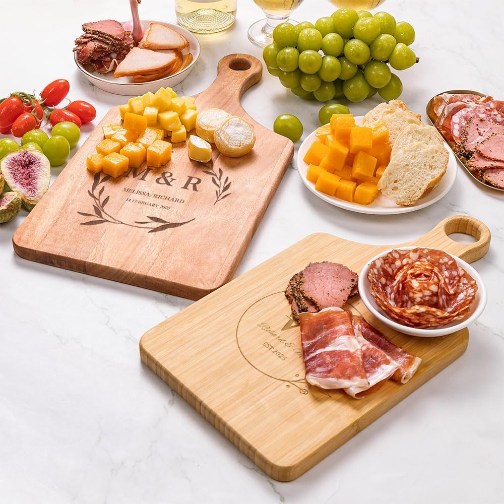 callie Personalized Cutting Board with Monogrammed Name, Wooden Kitchen Cutting Boards with Handle, Reversible Cheese Serving Tray, Housewarming Gifts for Family