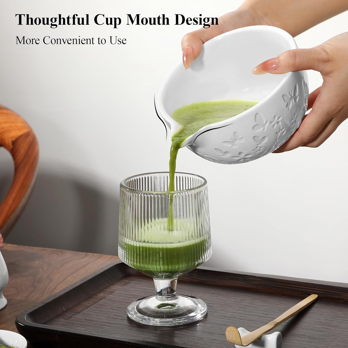 7 PCS Matcha Set Ceramic Matcha Making Kit, Bamboo Whisk, Bowl With Spout, Powder Starter Sifter, Ceramic Whisk Holder, Tea Towel, Scoop and Scoop Rest Matcha Whisk Set for Matcha Lover White