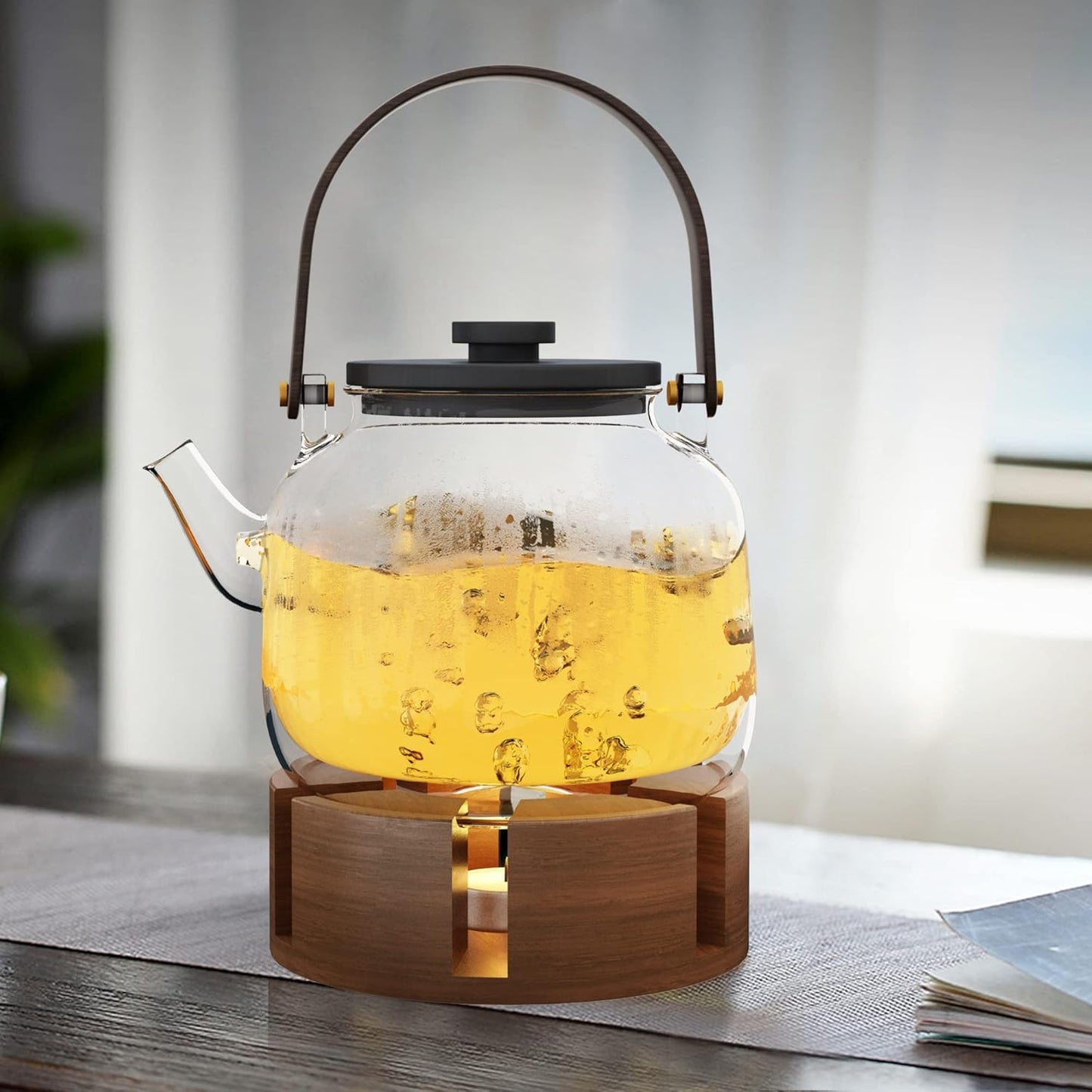 Teapot and Food Warmer - Portable Food Warmer for Camping and Traveling - Buffet Server and Warmer - Candle Food and Teapot Warmer - Acacia, 6.25" (Pattern 1)