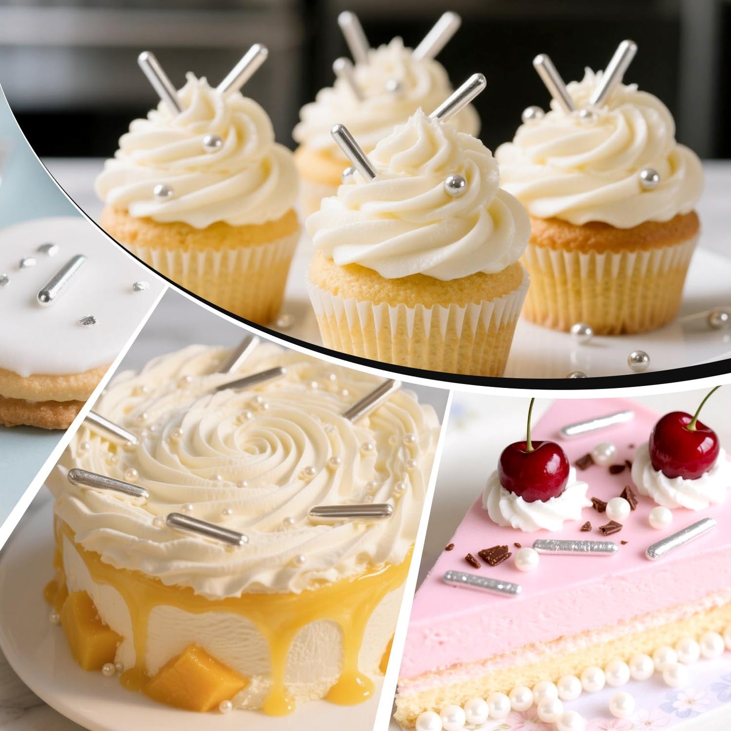 Silver Rods Sprinkles, Sugar Sprinkles For Cake Decorating, 150g/5.29oz, Food Grade, Ice Cream Decoration, Cupcake Toppers, Donuts, Cookies, Holiday, Birthday Party, Christmas Supplies