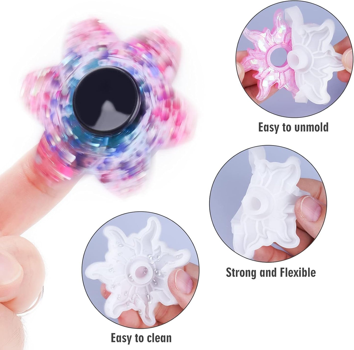NiArt Fidget Finger Spinner DIY Epoxy Resin Casting Silicone Mold Kit 4 Molds with 10 Bearings Set, Stress Reliever Hand Fidget Toy Gift for Kids and Adults Art Crafts Home Decorations Jewelry (Set C)