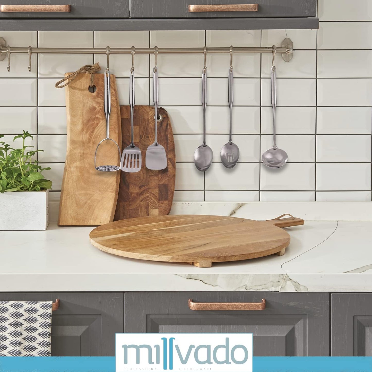 Stainless Steel Kitchen Utensil Set, Cooking Utensils, Set of 6 Kitchen Tools, Solid Spoon, Slotted Spoon, Solid Turner, Slotted Turner, Soup Ladle, Potato Masher, Dishwasher Safe