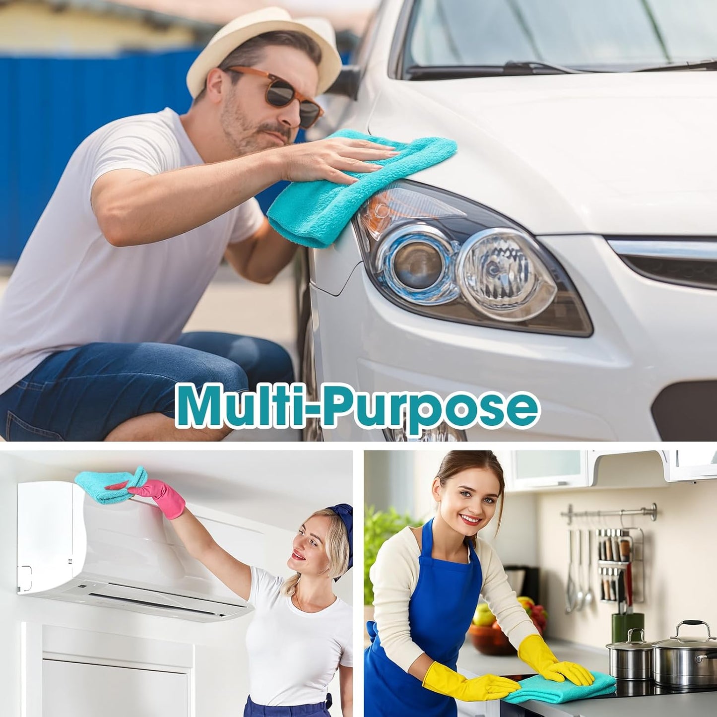 Shimeyao 30 Pcs Edgeless Microfiber Plush Towels for Cars Detailing Drying Wash Polishing Absorbent Cleaning Cloths, 500 GSM, 16 x 16 Inch(16 x 16 Inch, Teal Blue, 30 Pcs)