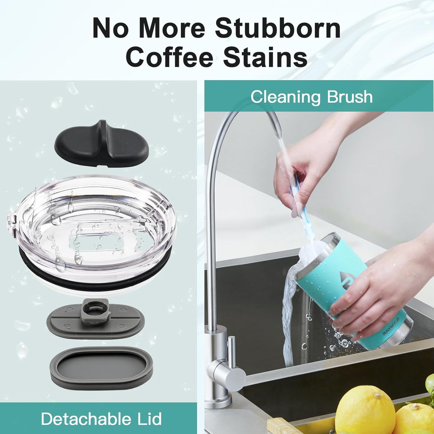 20 oz Coffee Tumbler - Insulated Stainless Steel Travel Mug for Hot/Cold, Spill Proof with BPA-Free Detachable Lid, Coffee Cup Fits Most Car holder, Includes Chic Stickers, Seafoam