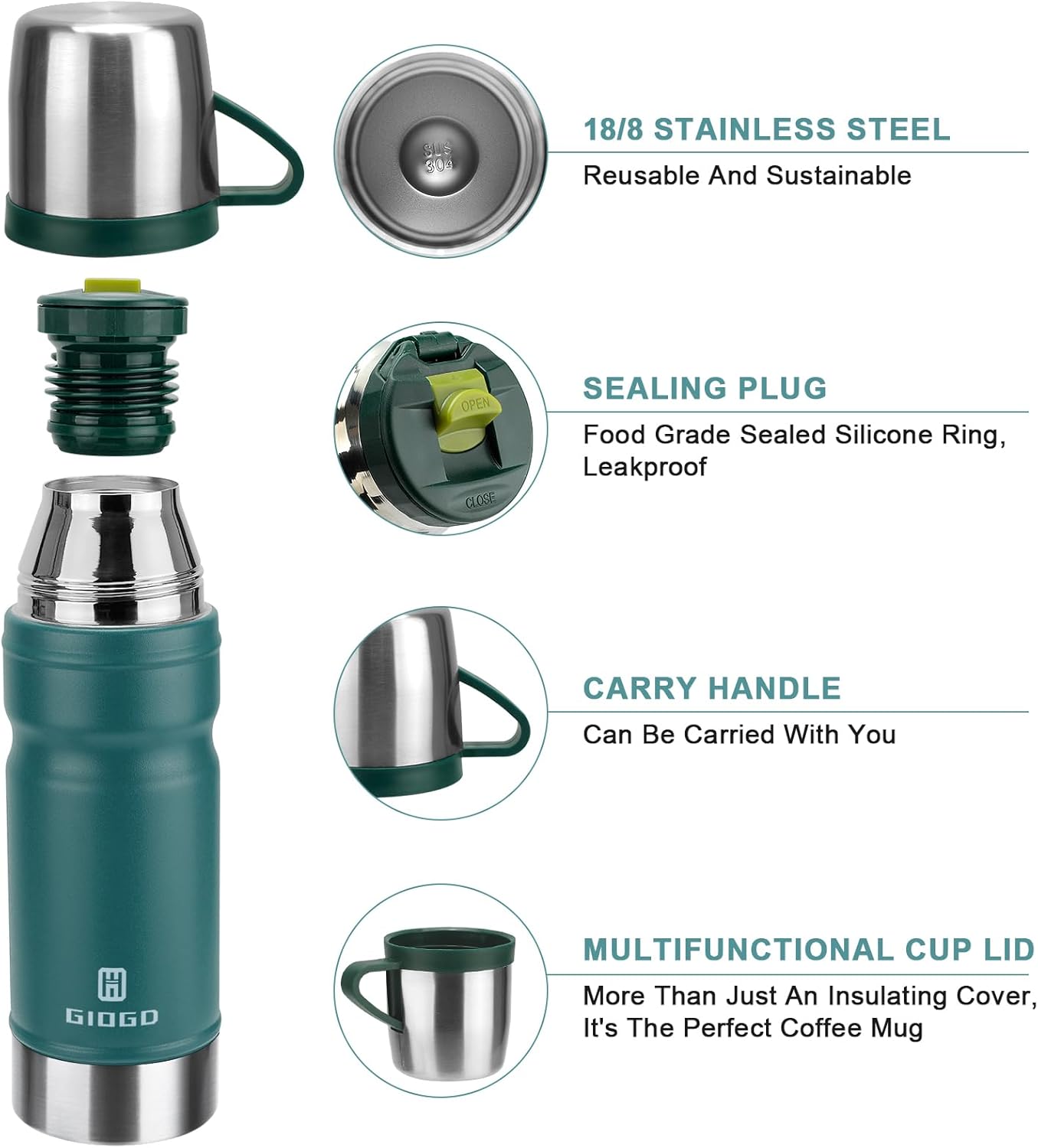 Vacuum Insulated Water Bottle Thermo Water Flask with Cup 680ml/23oz Stainless Steel Thermal Water Bottles Thermo for Hot and Cold Drinks Coffee Water(Blue,Set)