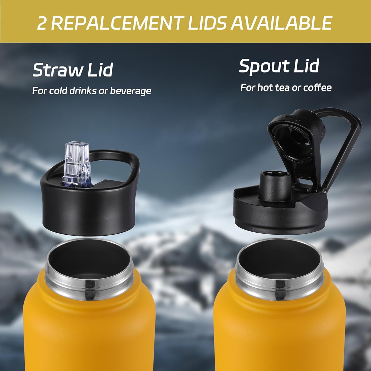 HASLE OUTFITTERS 40oz Stainless Steel Water Bottle, Vacuum Insulated Double Walled Leak Proof Sports Water Bottle with 2 Lids (Straw and Spout Lid) Keep Cold and Hot(Yellow Orange Gradient,1)