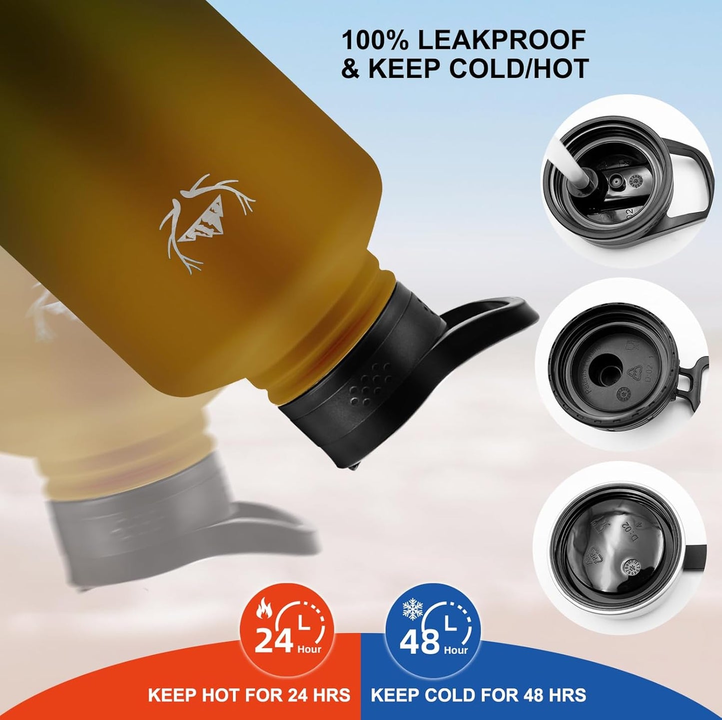 NATURE PIONEOR Insulated Water Bottles with Straw - 64oz Stainless Steel Vacuum Bottle with Holder/Carrier/Sleeve - Reusable 18/8 Food Grade Half Gallon Water Jug