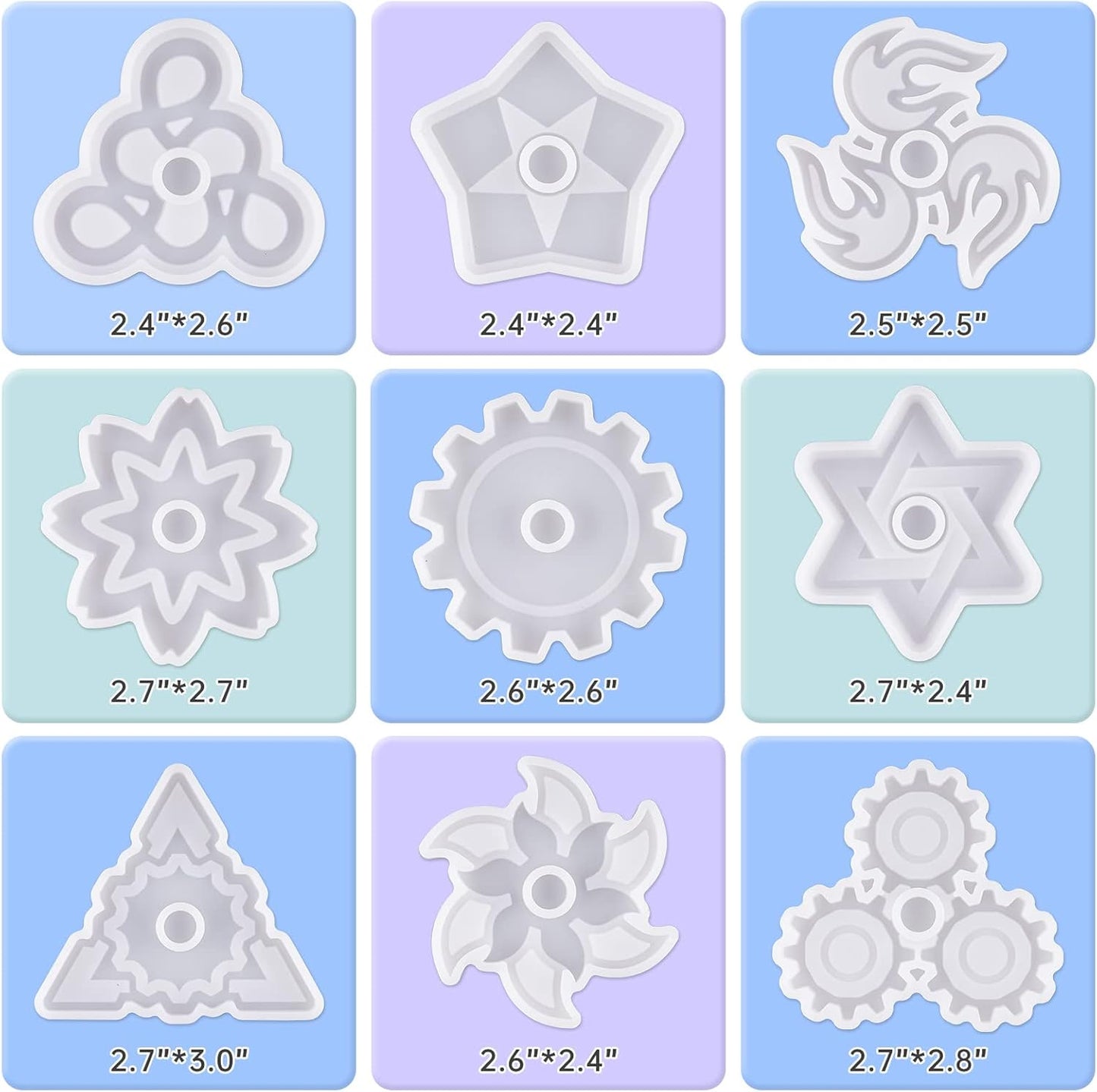 NiArt Fidget Finger Spinner DIY Epoxy Resin Casting Silicone Mold Kit 9 Molds with 10 Bearings Set,Stress Reliever Hand Fidget Toy Gifts for Kids and Adults Art Crafts Home Decorations Jewelry (Set D)