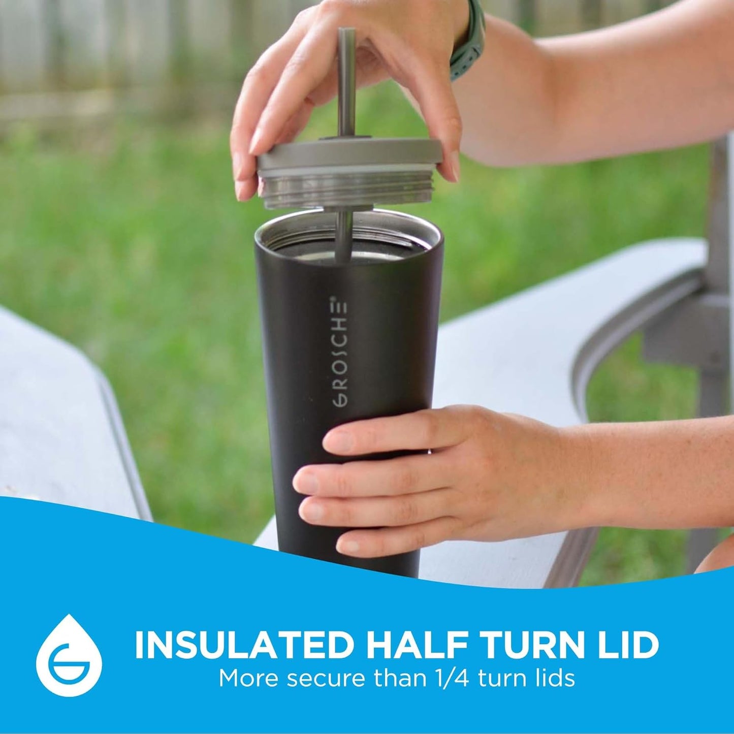 GROSCHE Jasper Insulated Stainless Steel Tumbler With Straw – Travel Cup with Lid, Extreme Insulation & Sleek Design, 23 oz - Pink