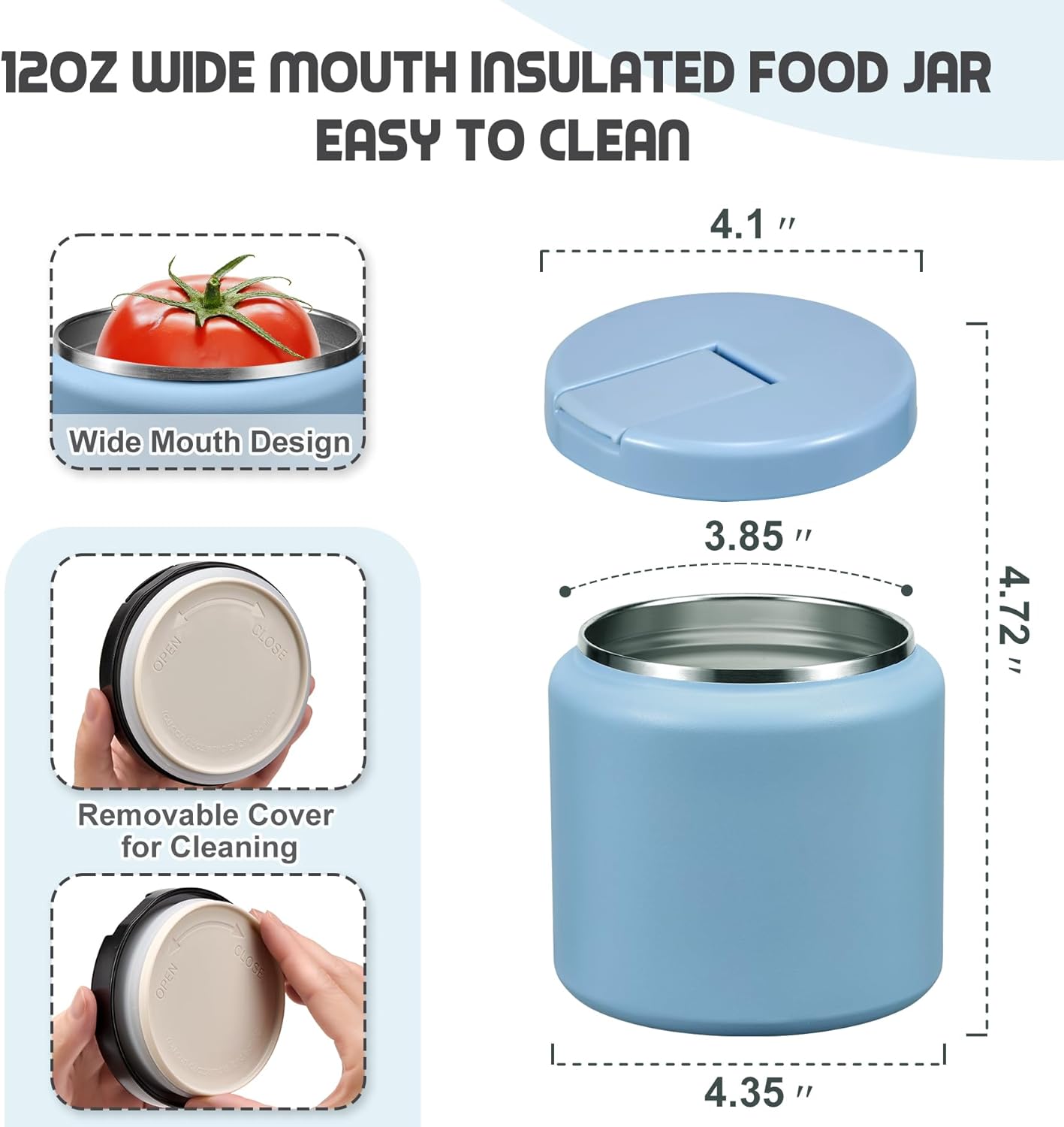 26oz Soup Thermo for Hot Food Kids with Buckle Lid Insulated Vacuum Food Jar Wide Mouth Leakproof Stainless Steel Lunch Container (Blue)