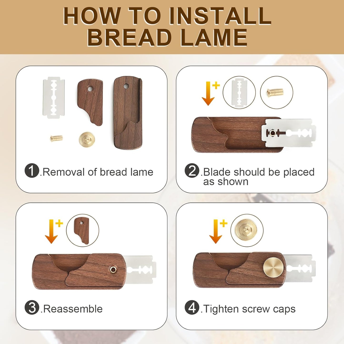 Magnetic Wooden Bread Lame Dough Scoring Tool,Hand Crafted Sourdough Lame Scoring Tool,Bread Scorer Tool for Homemade Bread Baking,Dough Scoring Bread Knife with 5 Razor Blades
